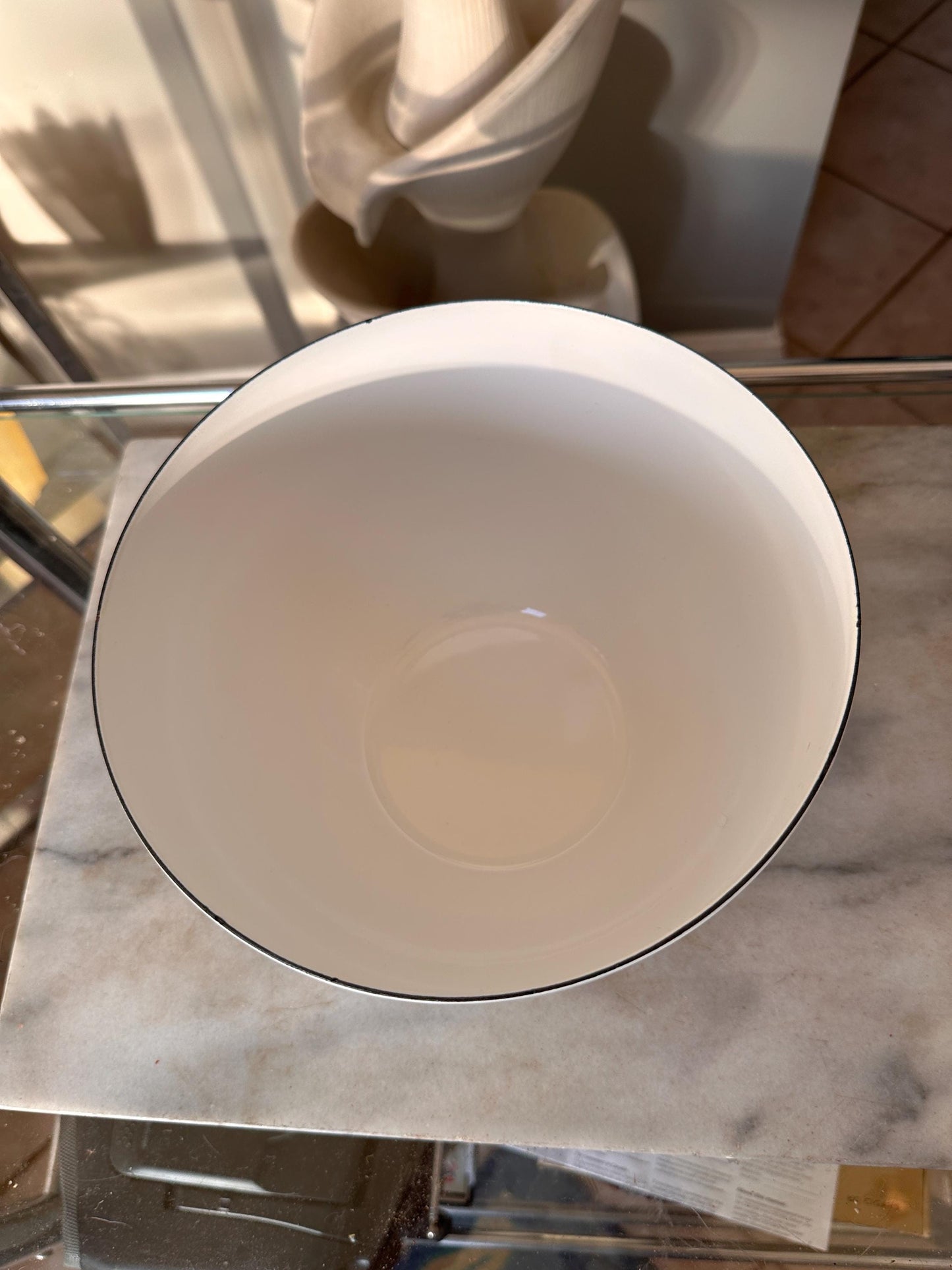 Vintage ARABIA FINLAND Mid Century Modern Enamel Serving Bowl, 8.5” x 5.5”