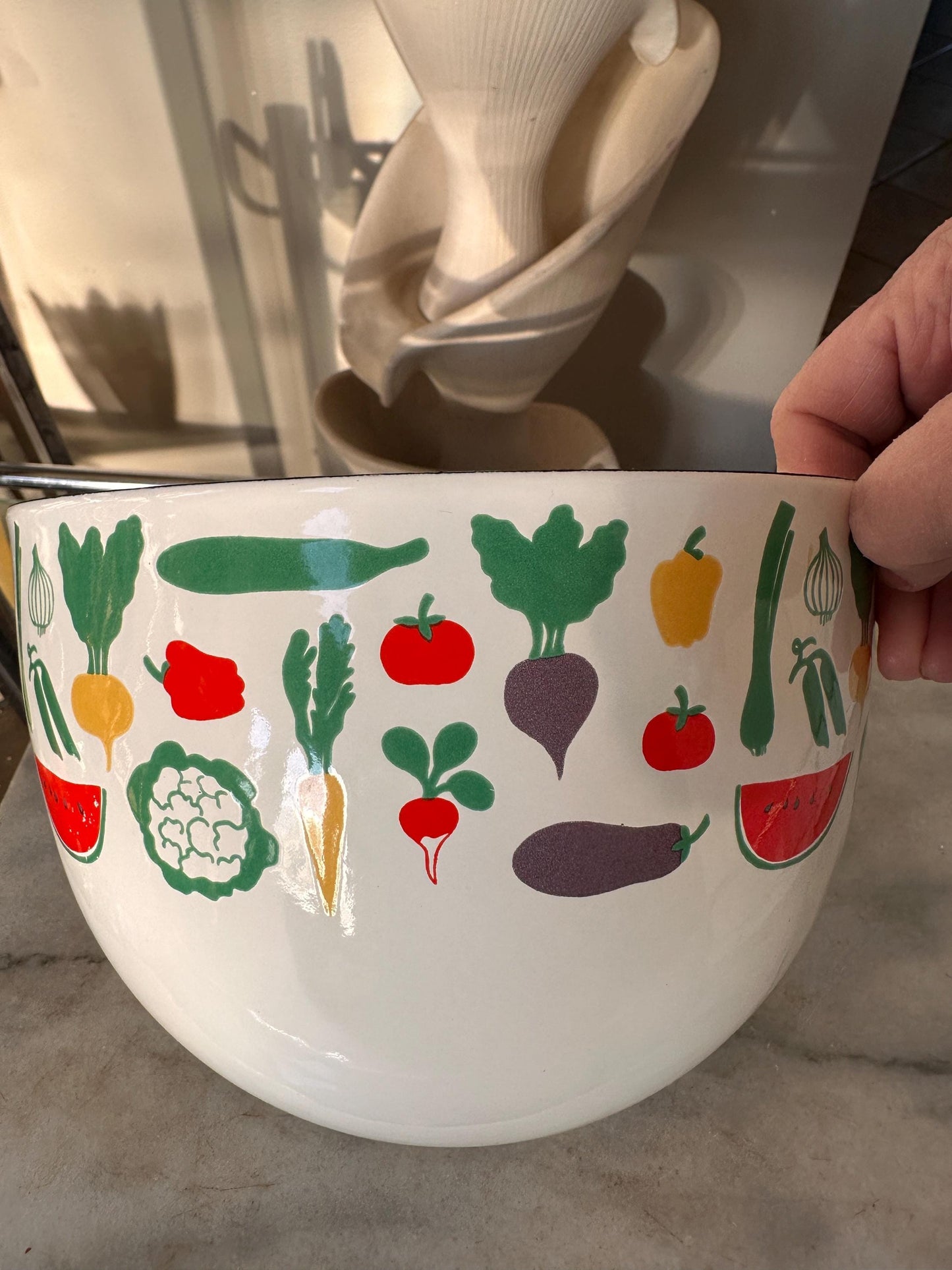 Vintage ARABIA FINLAND Mid Century Modern Enamel Serving Bowl, 8.5” x 5.5”