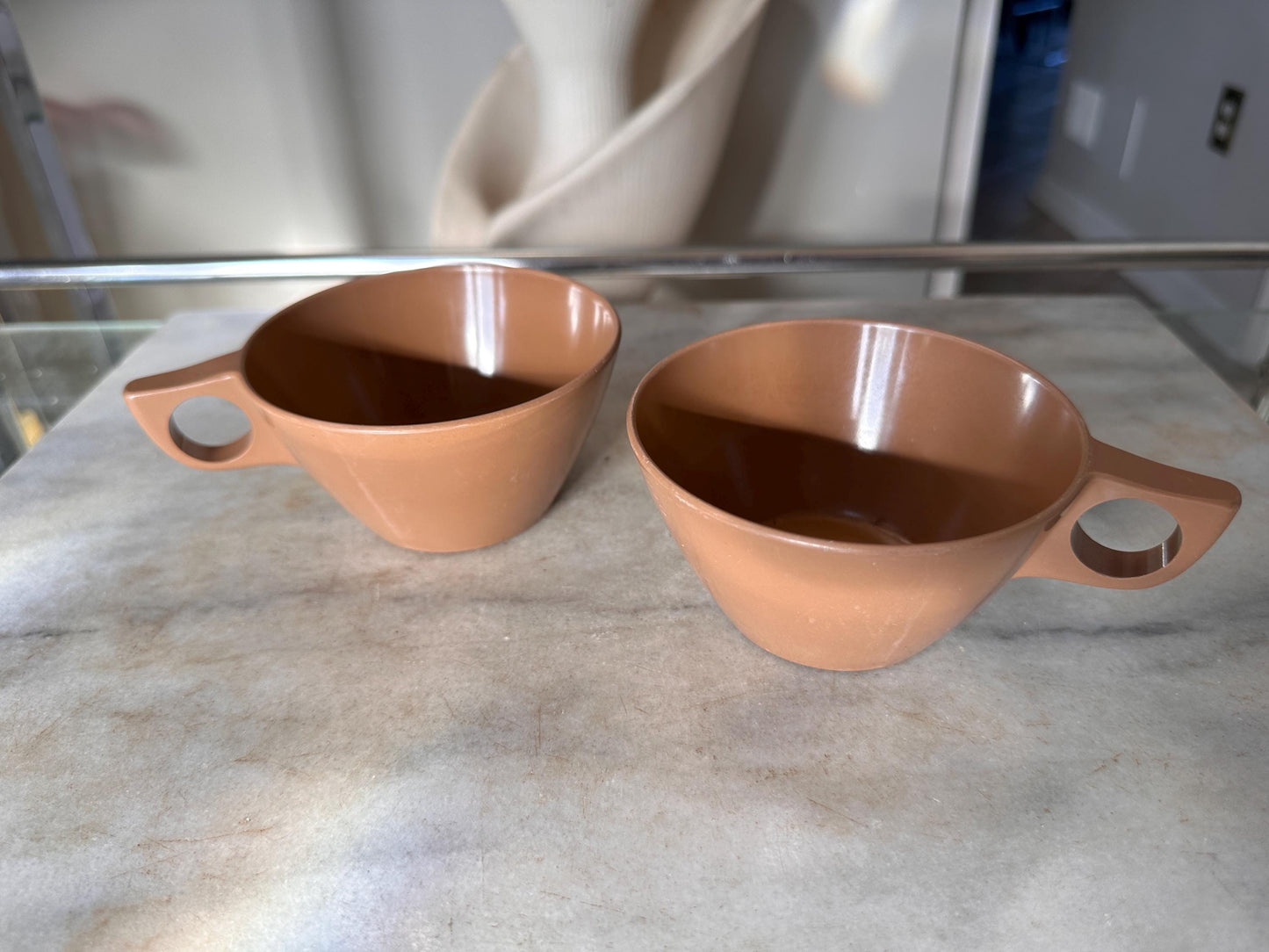 Vintage Sheffield Imperial Melamine Golden Garden Pattern,  Cup and Saucers,  Set of 2, Mid-Century Modern 1960s, Groovy Retro Kitchen