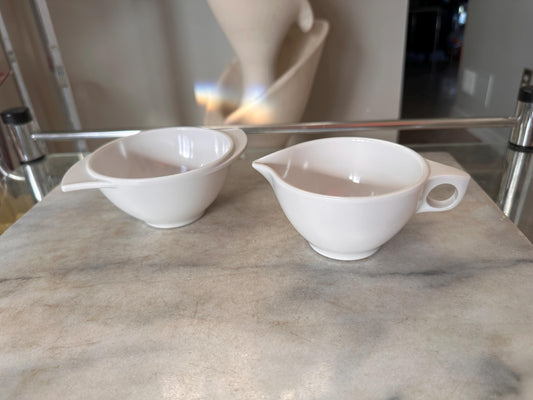 Vintage Boonton Ware White Melamine Creamer & Sugar Bowl Set #521-C / #521-A | Mid-Century Modern Kitchen Decor | Retro Melmac Serving Set