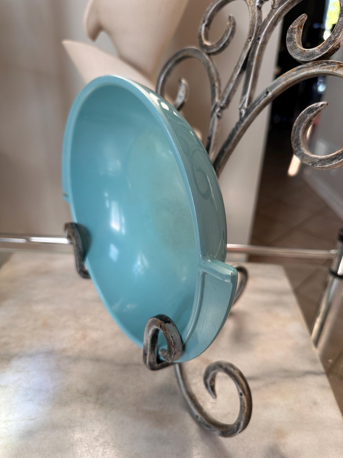 Vintage Boontonware Melmac Serving Bowls Set of 2 | No. 604 Winged Bowls | Turquoise Blue & Yellow | Mid-Century Modern Melamine | USA Made