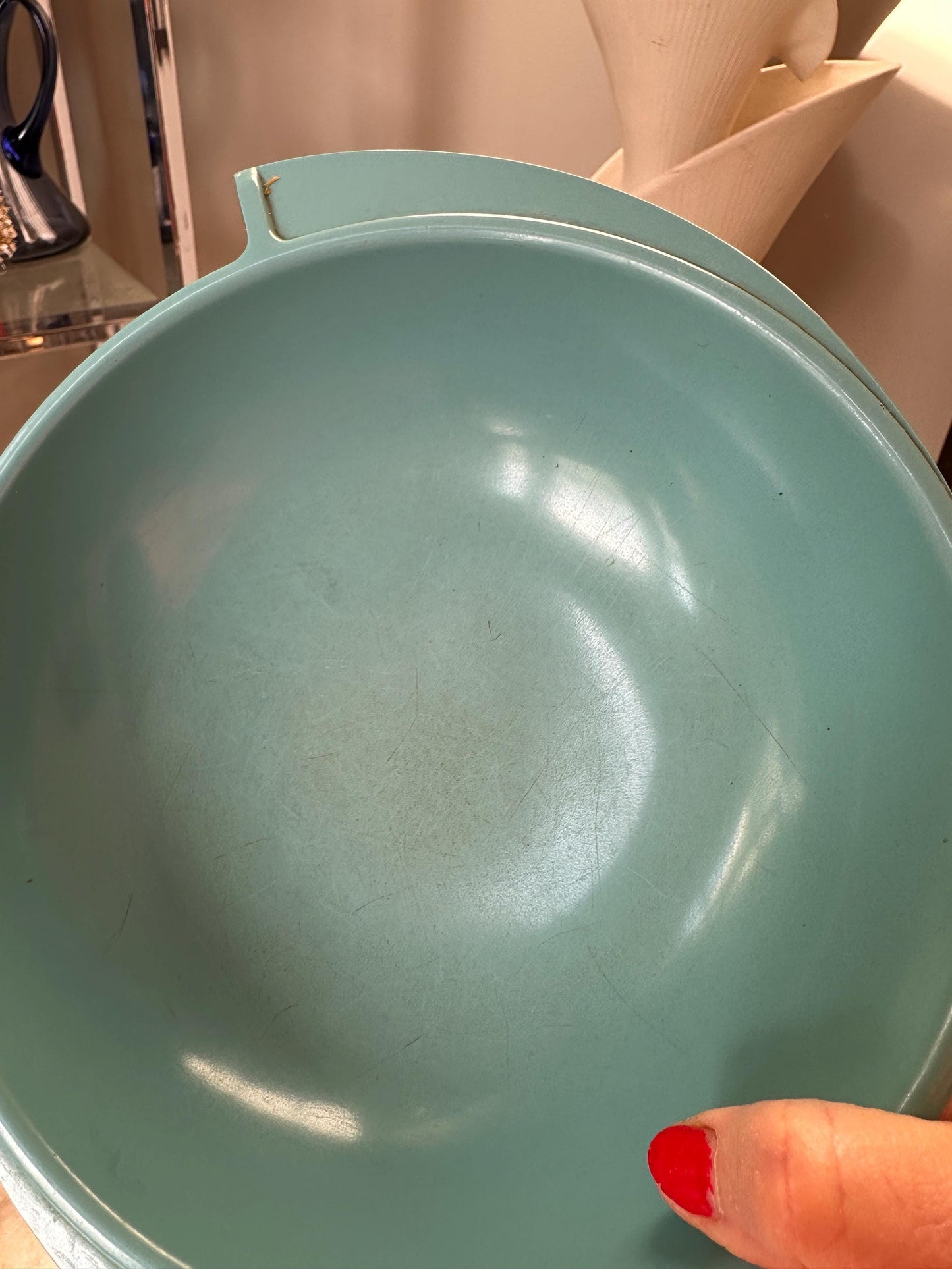 Vintage Boontonware Melmac Serving Bowls Set of 2 | No. 604 Winged Bowls | Turquoise Blue & Yellow | Mid-Century Modern Melamine | USA Made