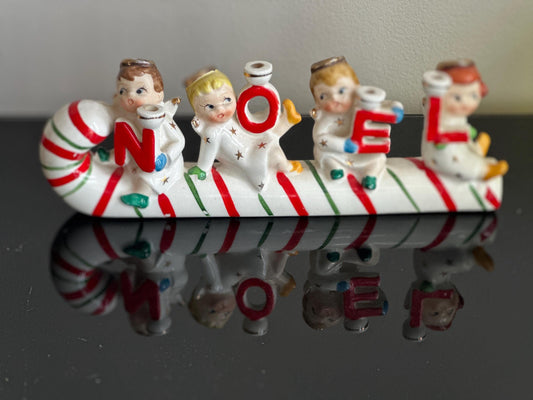 Vintage Relco “Candy Kids Noel” Ceramic Christmas Candle Holder | Retro Holiday Décor | Mid-Century Christmas Collectible | Cute Candy Cane