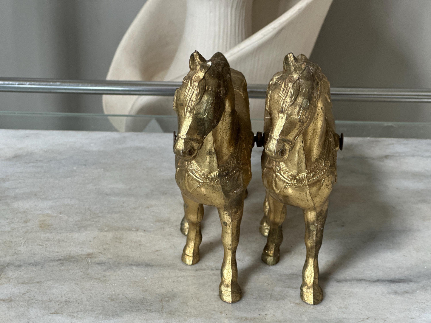 Vintage Gold Tone Cast Pot Metal Western Horse (2) Statue, Carnival Fair Prize