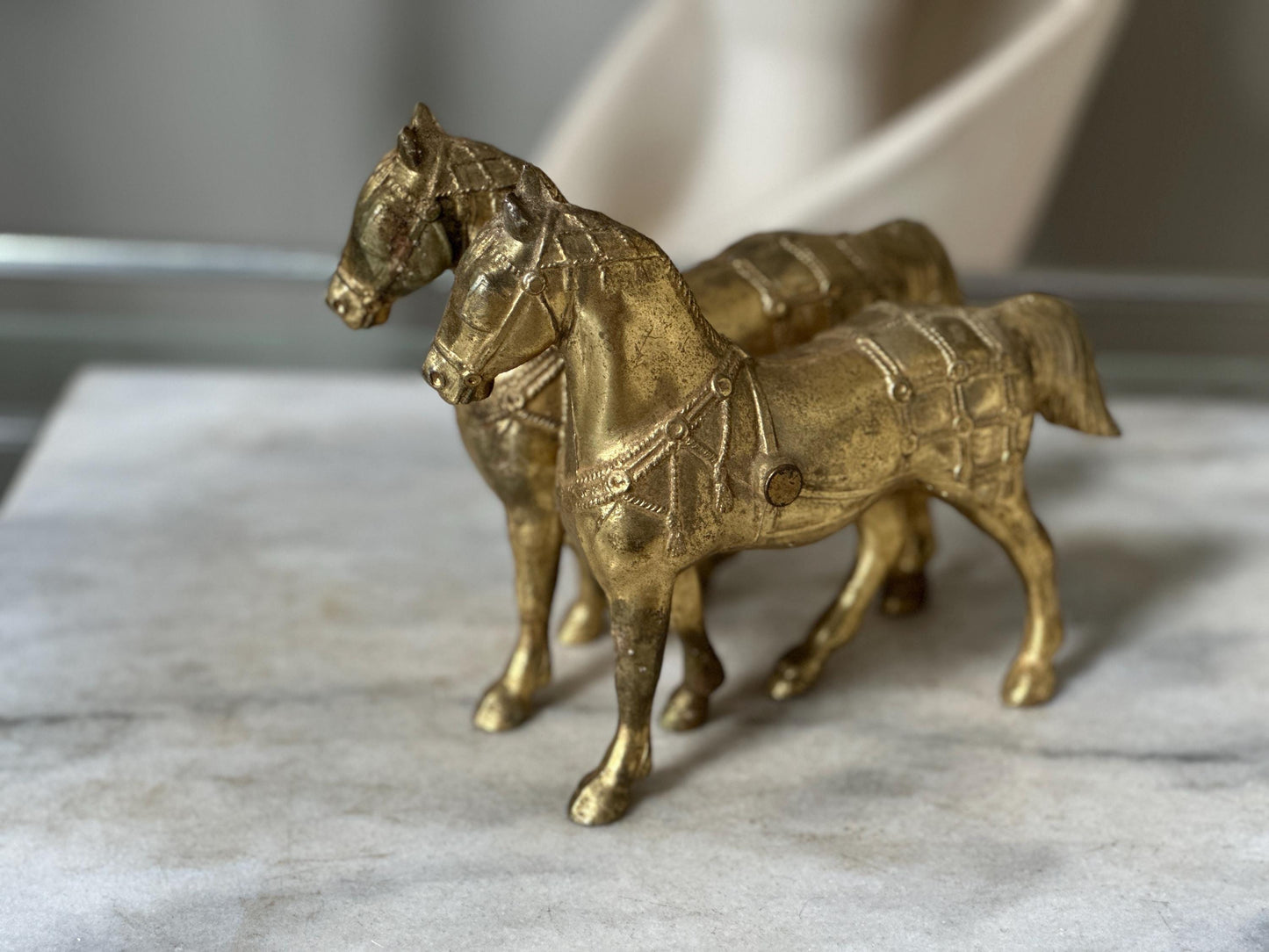 Vintage Gold Tone Cast Pot Metal Western Horse (2) Statue, Carnival Fair Prize