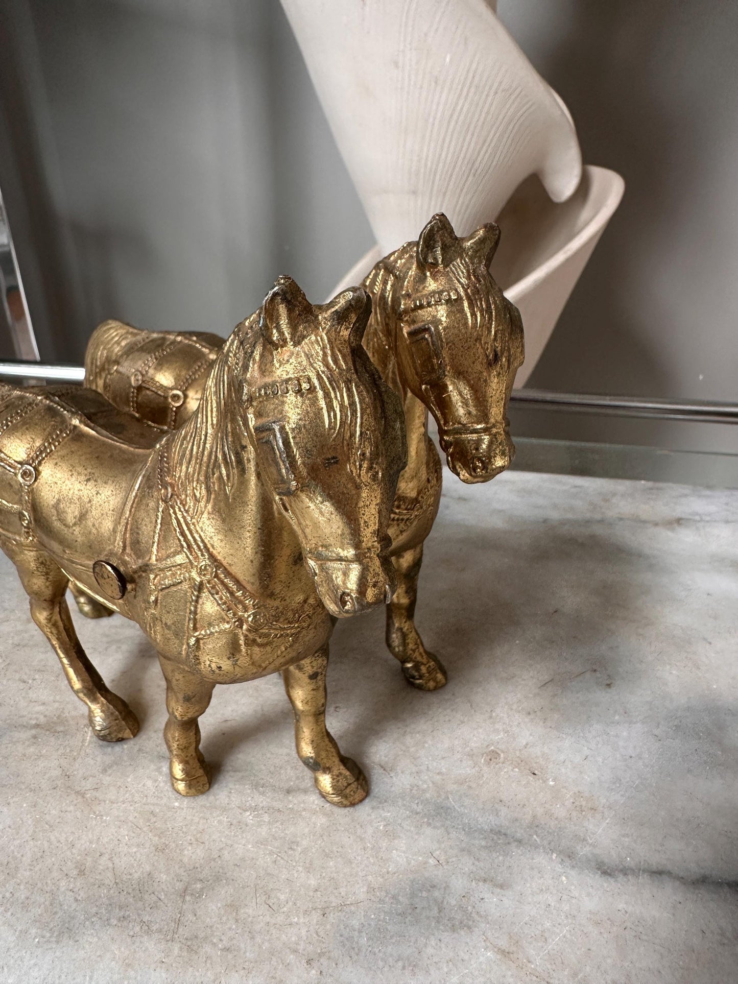 Vintage Gold Tone Cast Pot Metal Western Horse (2) Statue, Carnival Fair Prize