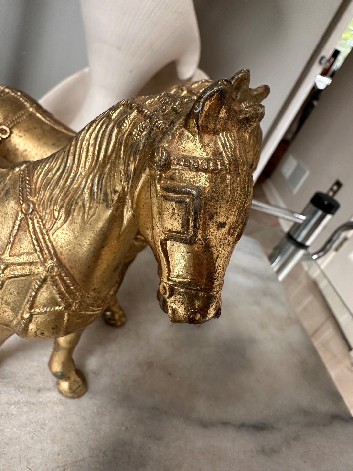 Vintage Gold Tone Cast Pot Metal Western Horse (2) Statue, Carnival Fair Prize