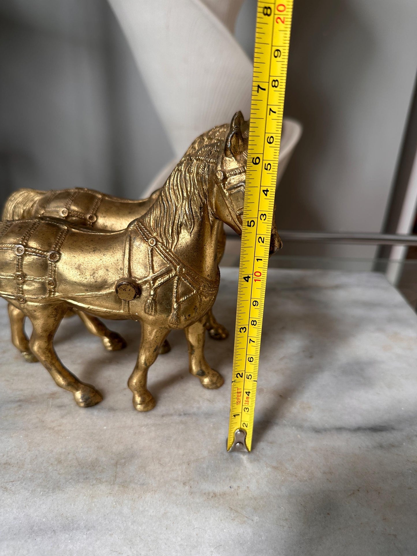 Vintage Gold Tone Cast Pot Metal Western Horse (2) Statue, Carnival Fair Prize