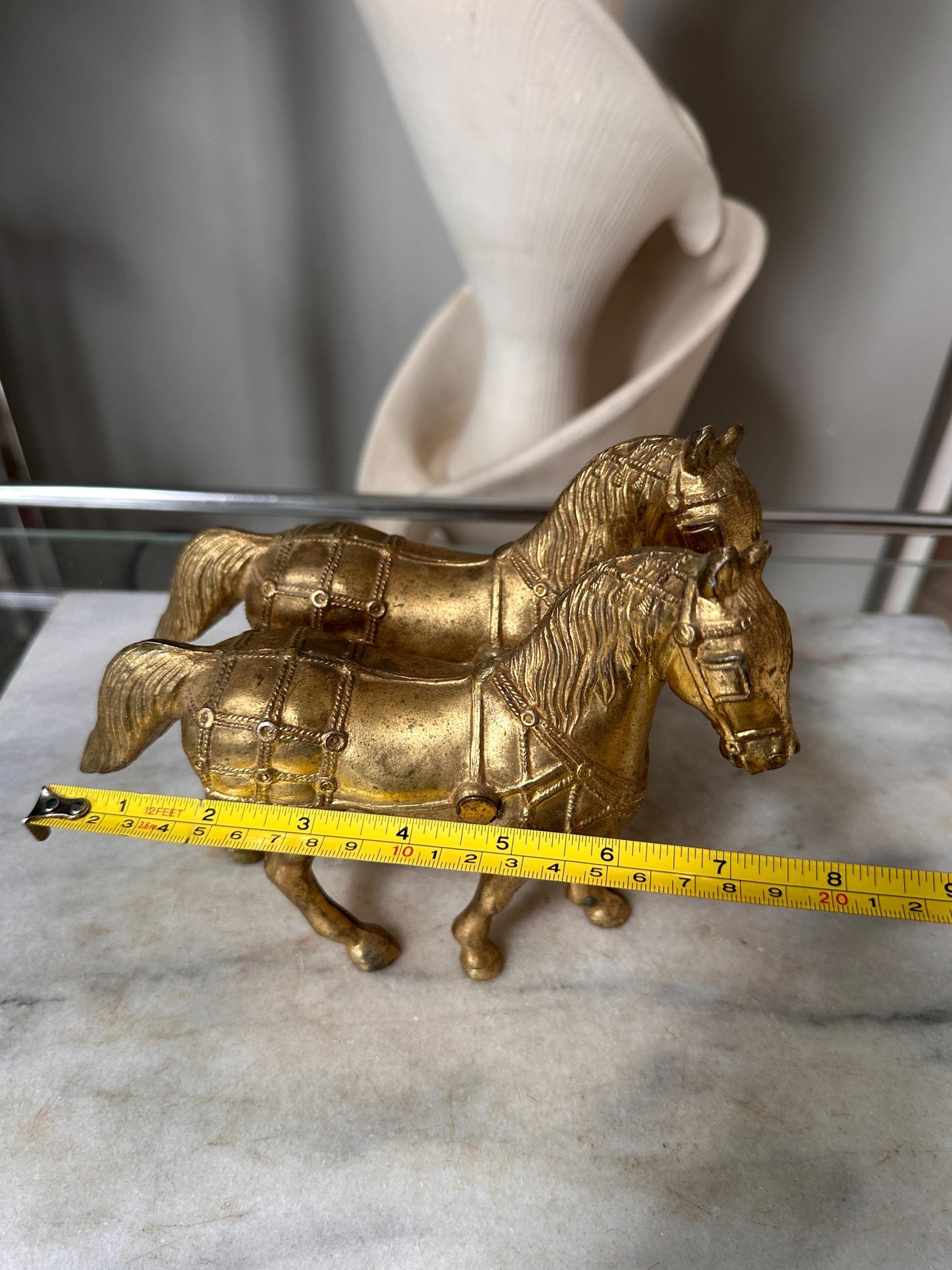 Vintage Gold Tone Cast Pot Metal Western Horse (2) Statue, Carnival Fair Prize