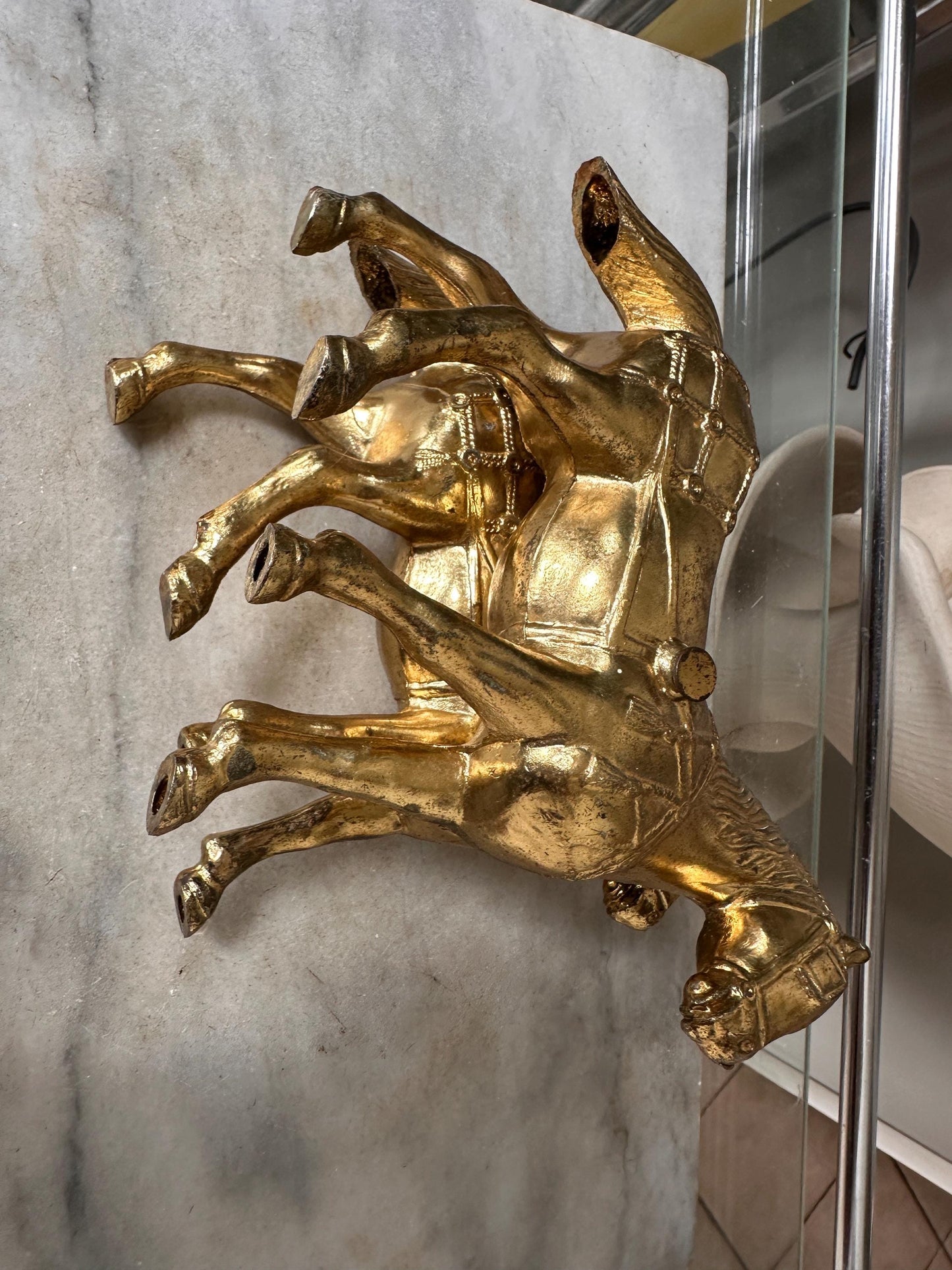Vintage Gold Tone Cast Pot Metal Western Horse (2) Statue, Carnival Fair Prize