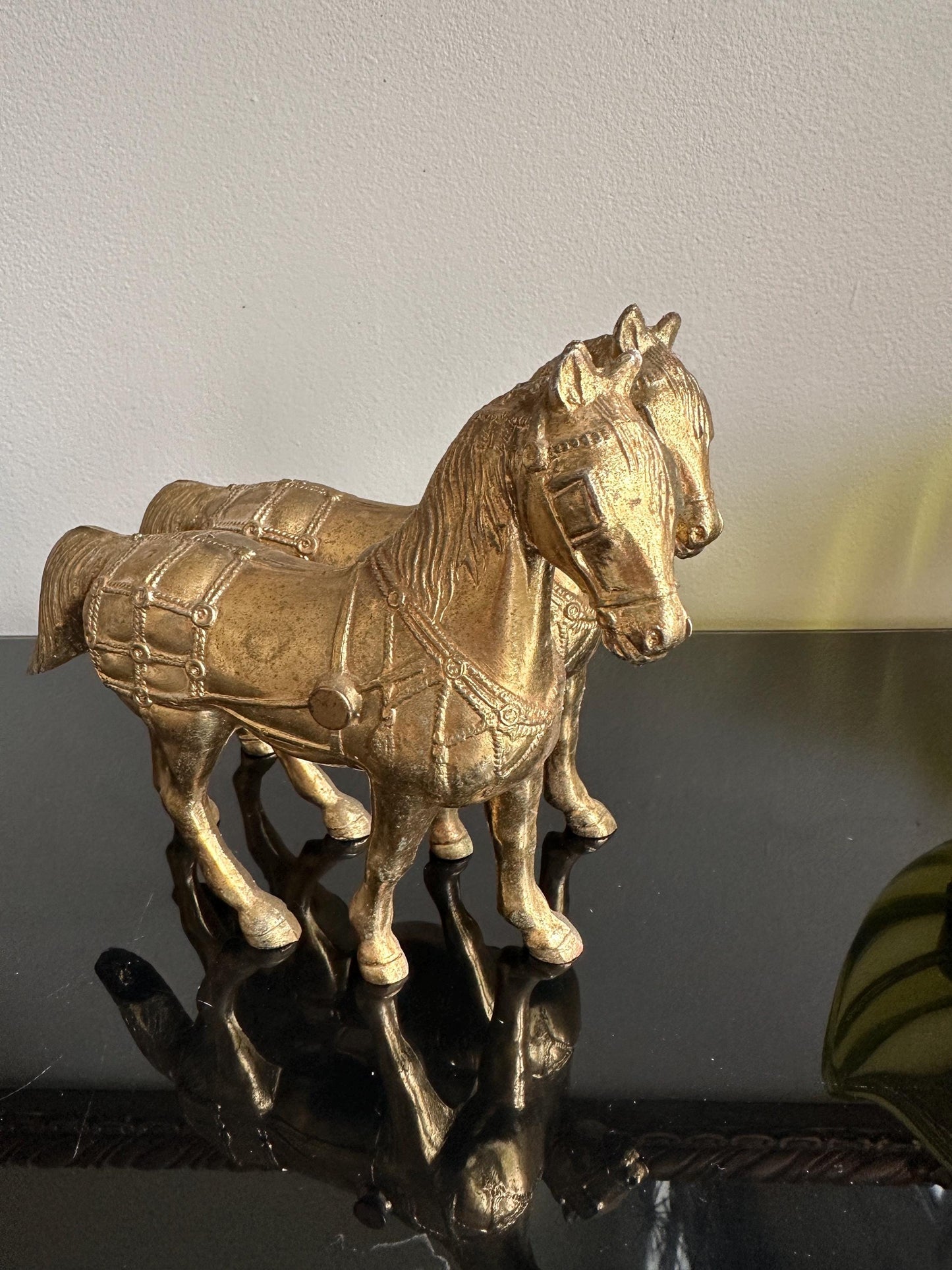Vintage Gold Tone Cast Pot Metal Western Horse (2) Statue, Carnival Fair Prize