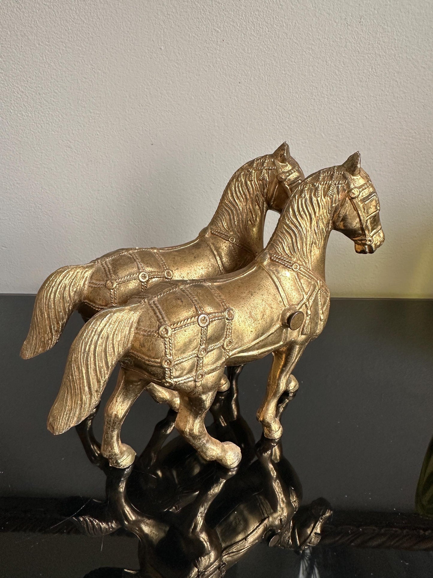 Vintage Gold Tone Cast Pot Metal Western Horse (2) Statue, Carnival Fair Prize