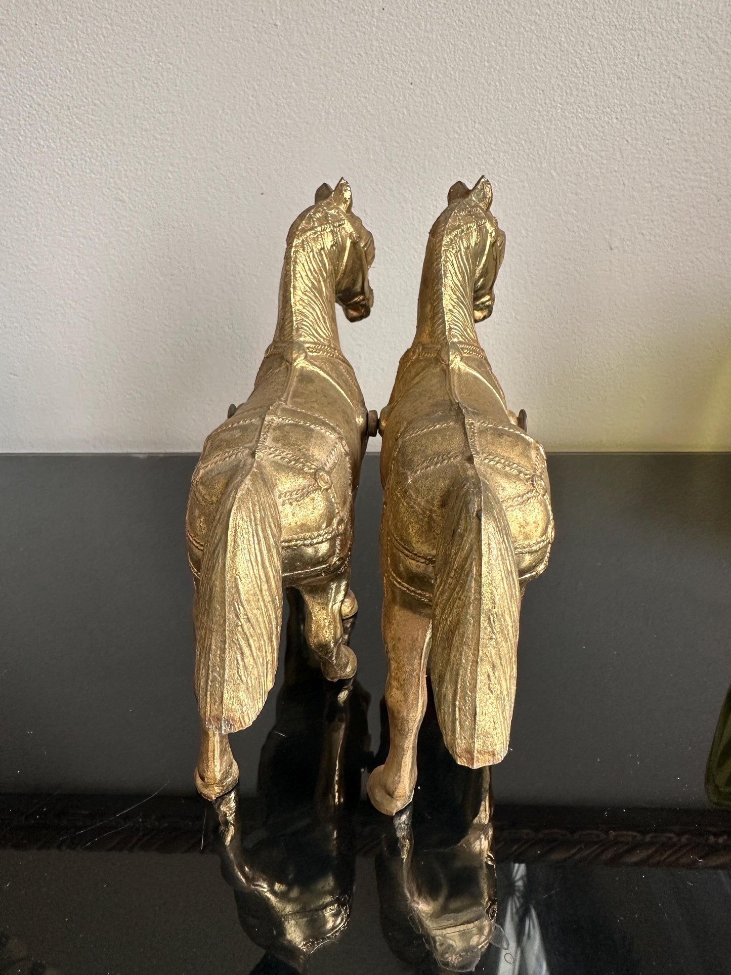 Vintage Gold Tone Cast Pot Metal Western Horse (2) Statue, Carnival Fair Prize