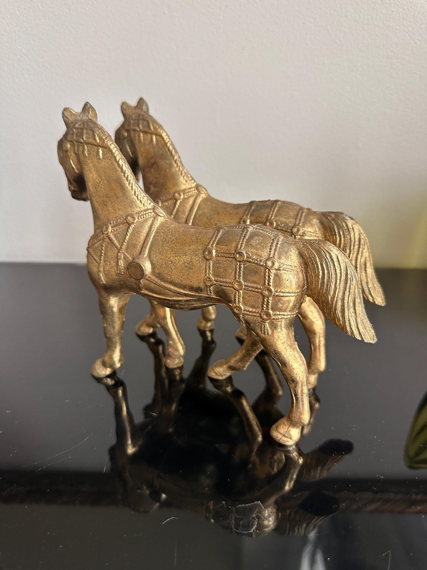 Vintage Gold Tone Cast Pot Metal Western Horse (2) Statue, Carnival Fair Prize