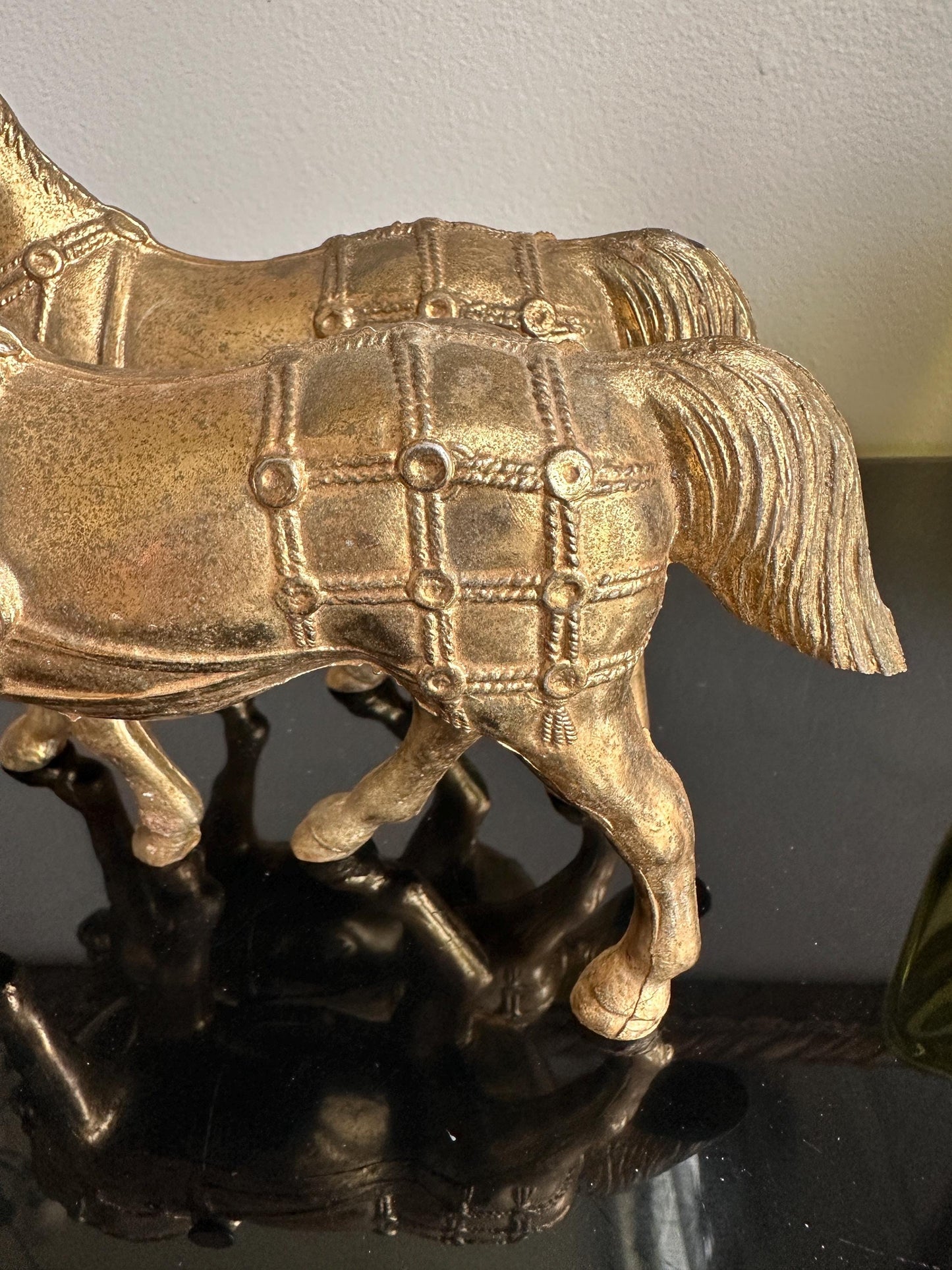 Vintage Gold Tone Cast Pot Metal Western Horse (2) Statue, Carnival Fair Prize