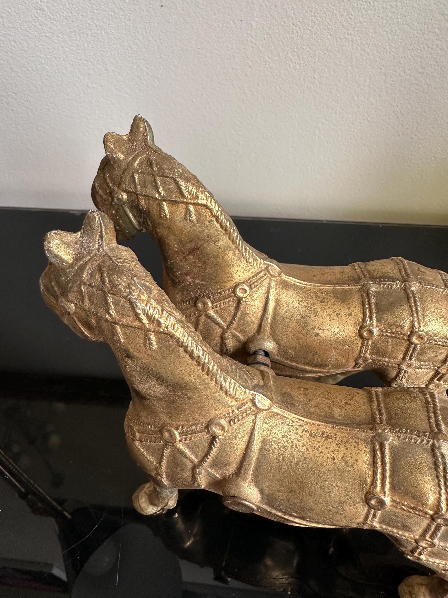 Vintage Gold Tone Cast Pot Metal Western Horse (2) Statue, Carnival Fair Prize