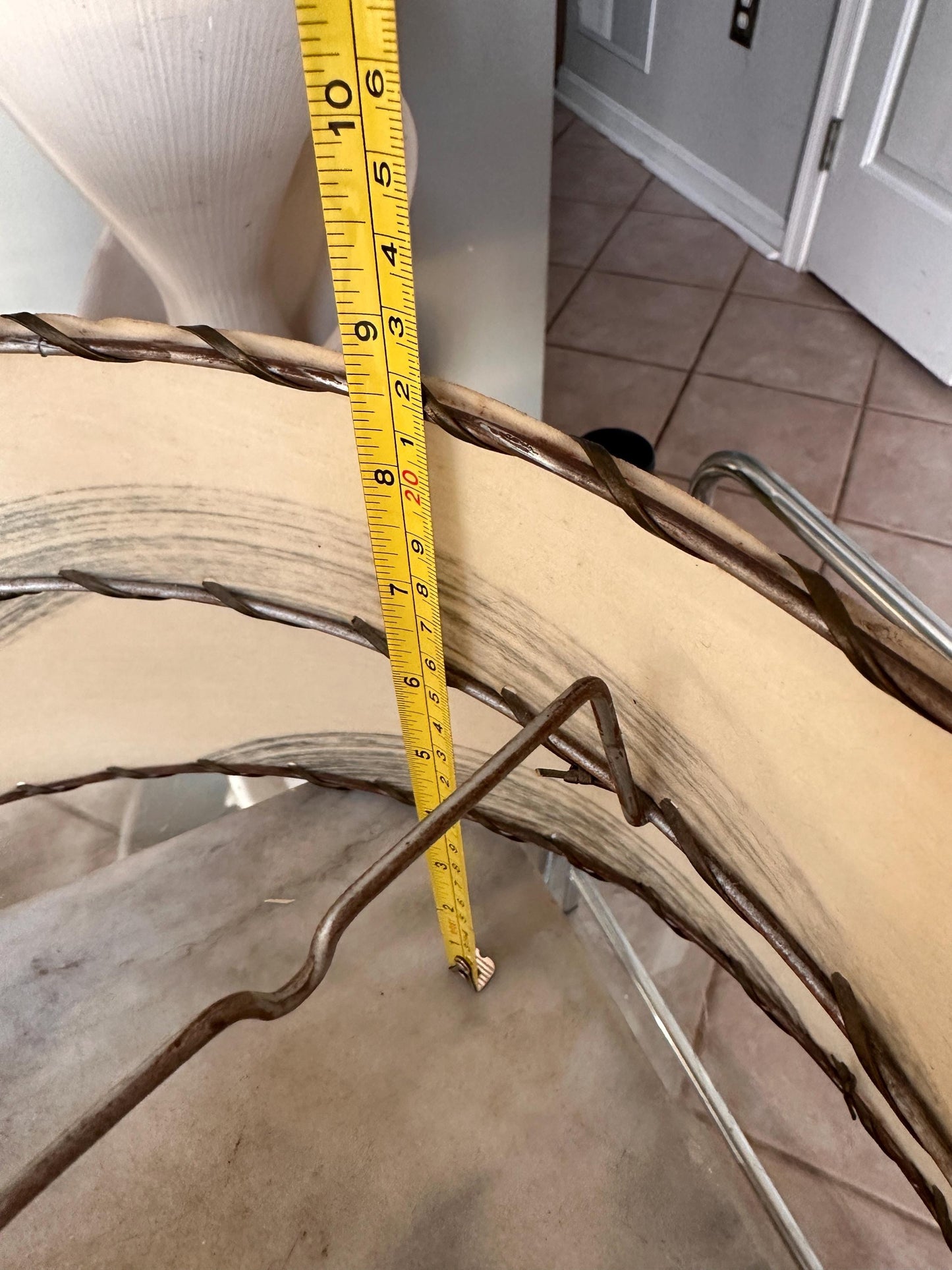 Vintage Mid Century Modern Fiberglass Lamp Shade | Two-Tier MCM Light Shade | Tan Abstract Wave Design in Black & White | Atomic Era Lightin