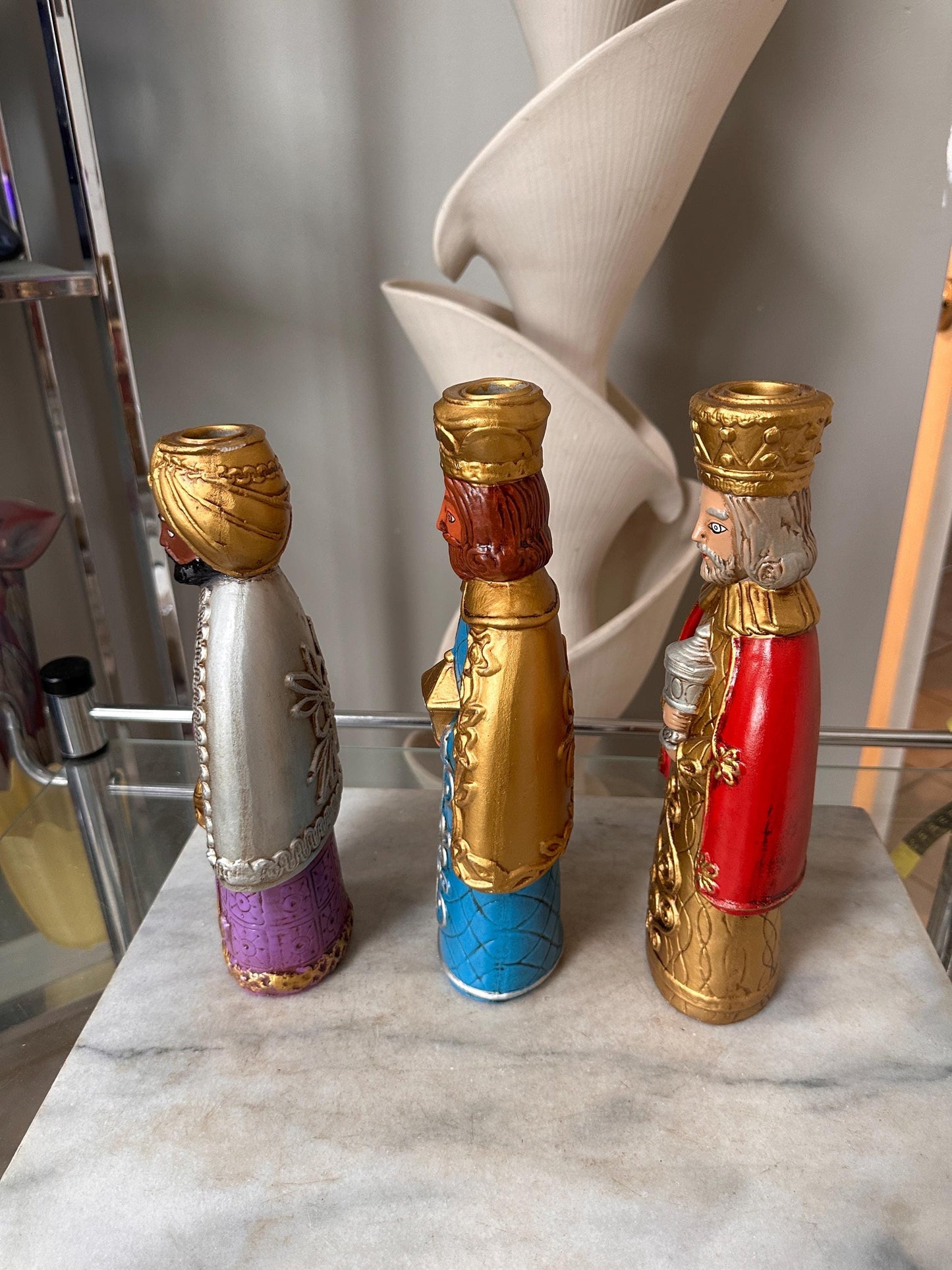 Vtg. creations by Manor House 11" papier mache candle holders Three Kings w Original Box | PLEASE READ DESCRIPTION