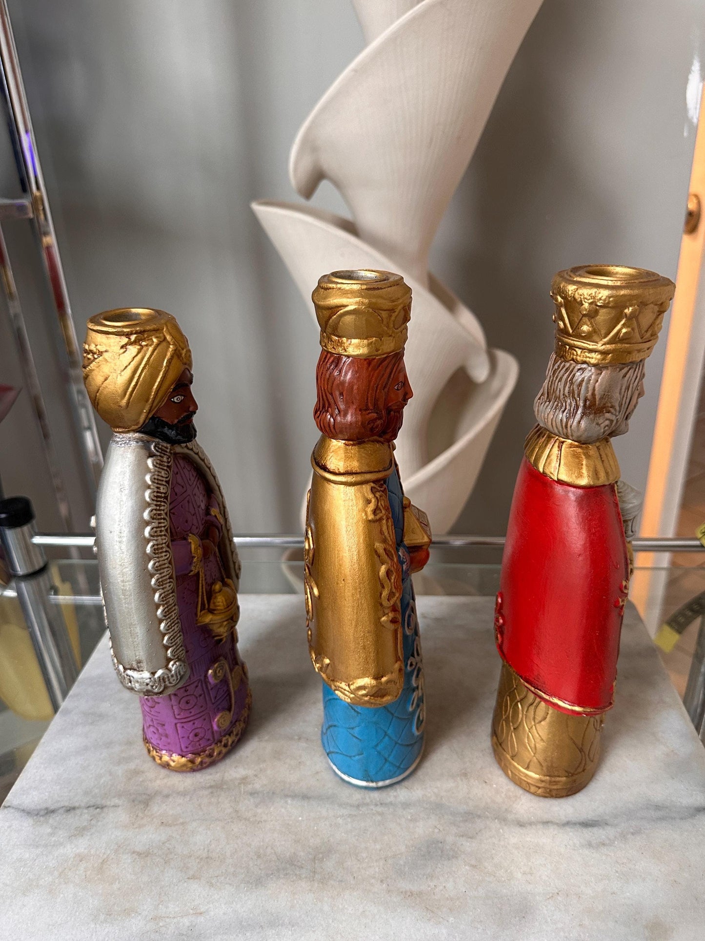 Vtg. creations by Manor House 11" papier mache candle holders Three Kings w Original Box | PLEASE READ DESCRIPTION
