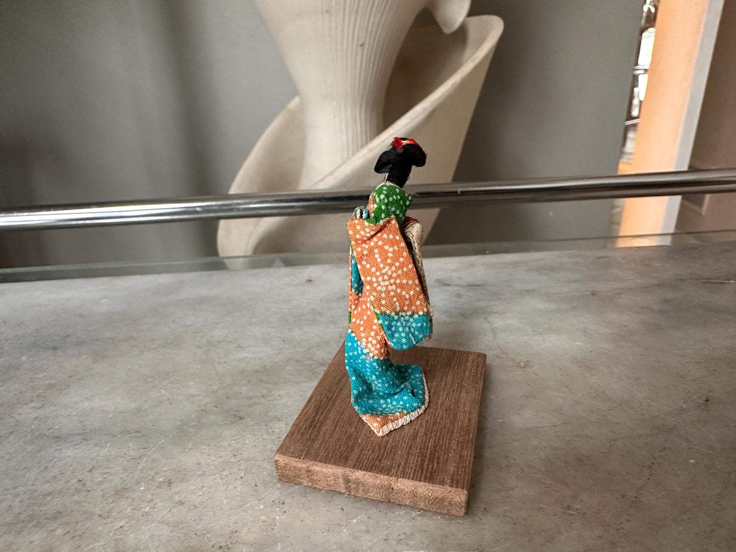 Vintage Japanese Figurine Pair | 1940s Celluloid Rickshaw Man Pulling Geisha & Dog + Miniature Washi Ningyo Doll | Folk Art Collectibles