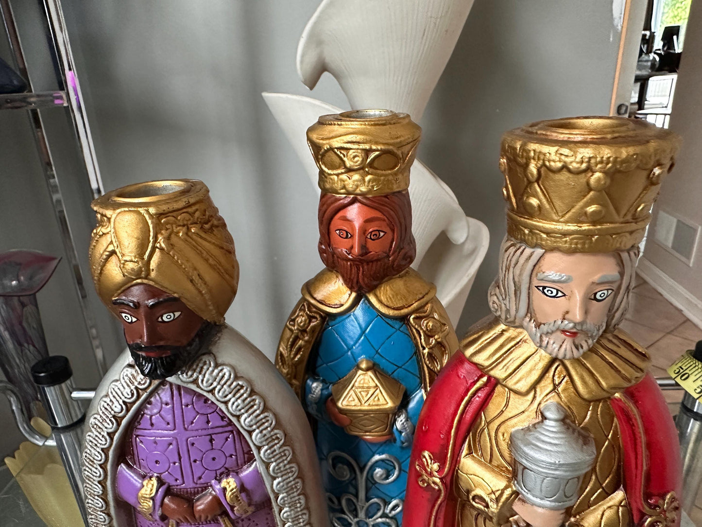 Vtg. creations by Manor House 11" papier mache candle holders Three Kings w Original Box | PLEASE READ DESCRIPTION