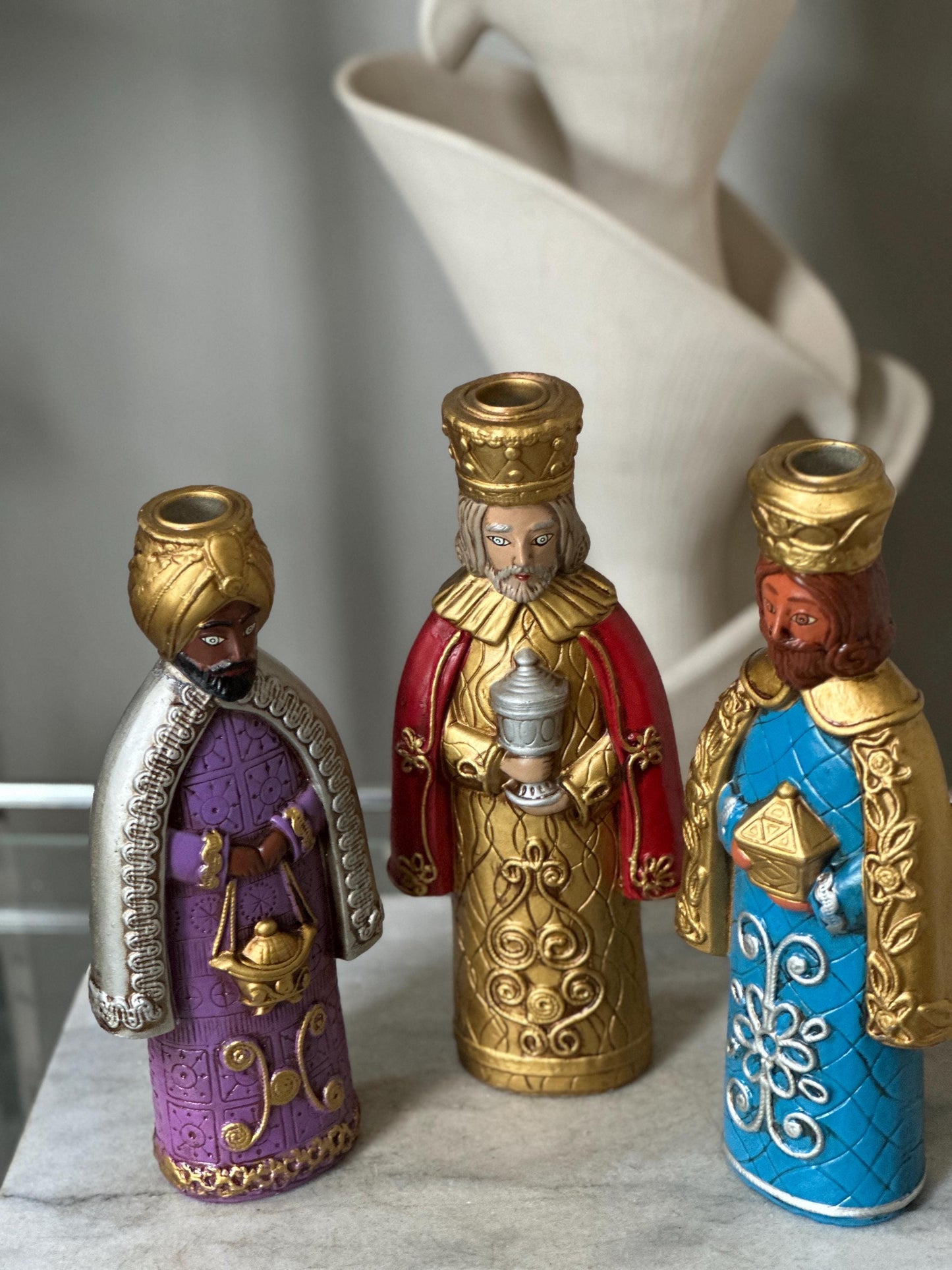 Vtg. creations by Manor House 11" papier mache candle holders Three Kings w Original Box | PLEASE READ DESCRIPTION