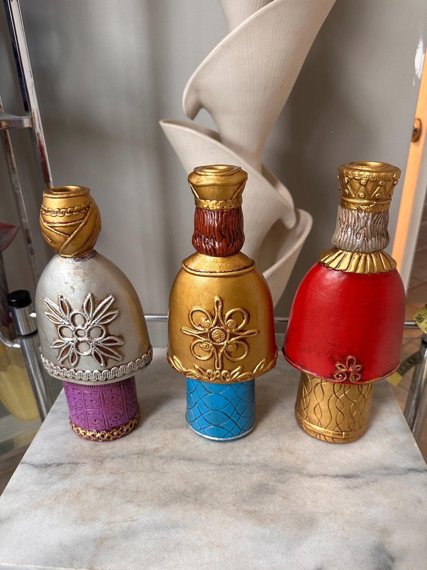 Vtg. creations by Manor House 11" papier mache candle holders Three Kings w Original Box | PLEASE READ DESCRIPTION