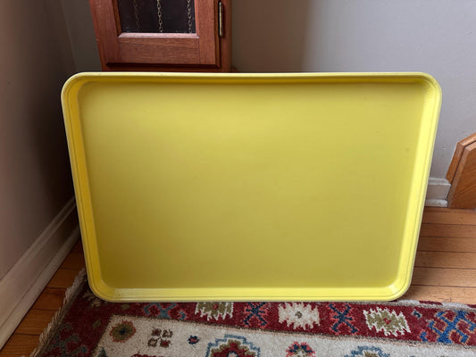 Vintage 1970s Fiberglass Yellow Cafeteria Serving Tray | Large Industrial Lunchroom Tray 25” x 18” | Retro Restaurant & Diner Decor