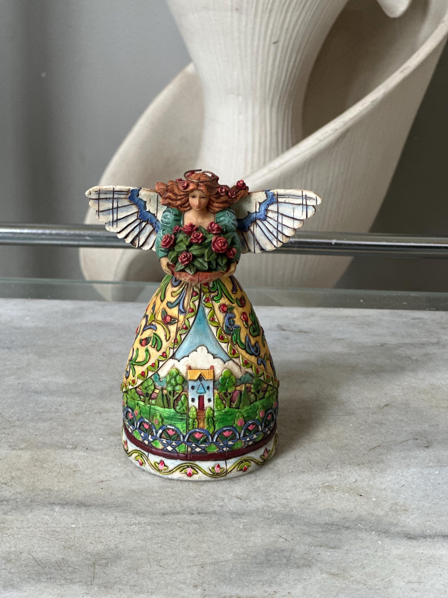 Jim Shore Heartwood Creek “Summer Restores the Soul” Angel Figurine | Farmhouse Folk Art Angel with Red Roses | Original Box | 4.75”