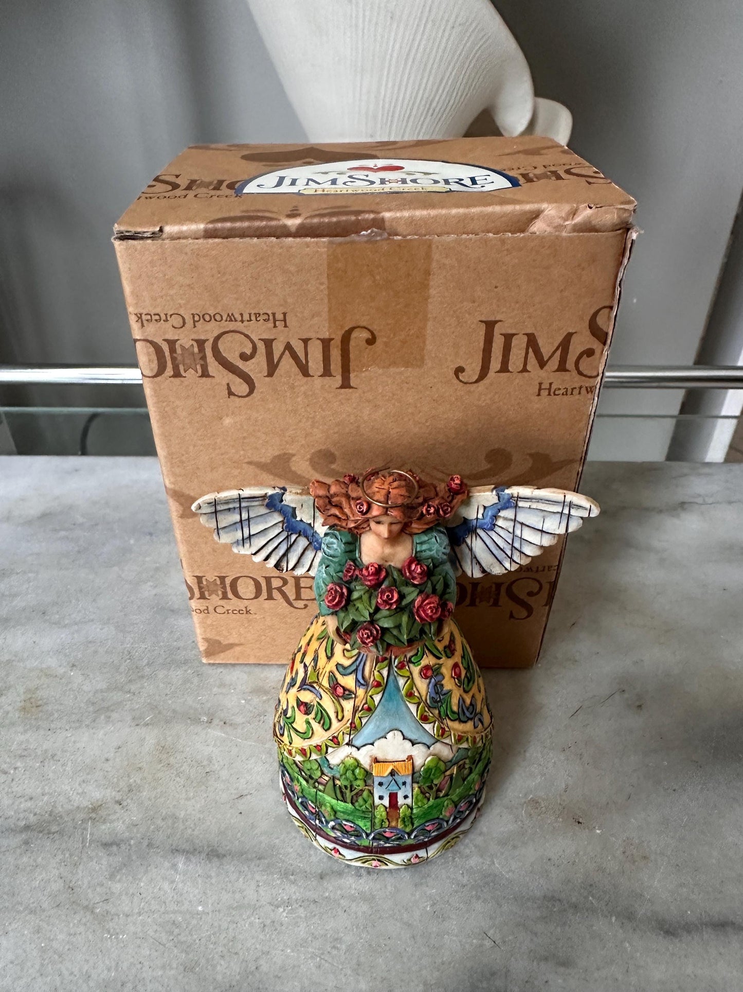 Jim Shore Heartwood Creek “Summer Restores the Soul” Angel Figurine | Farmhouse Folk Art Angel with Red Roses | Original Box | 4.75”
