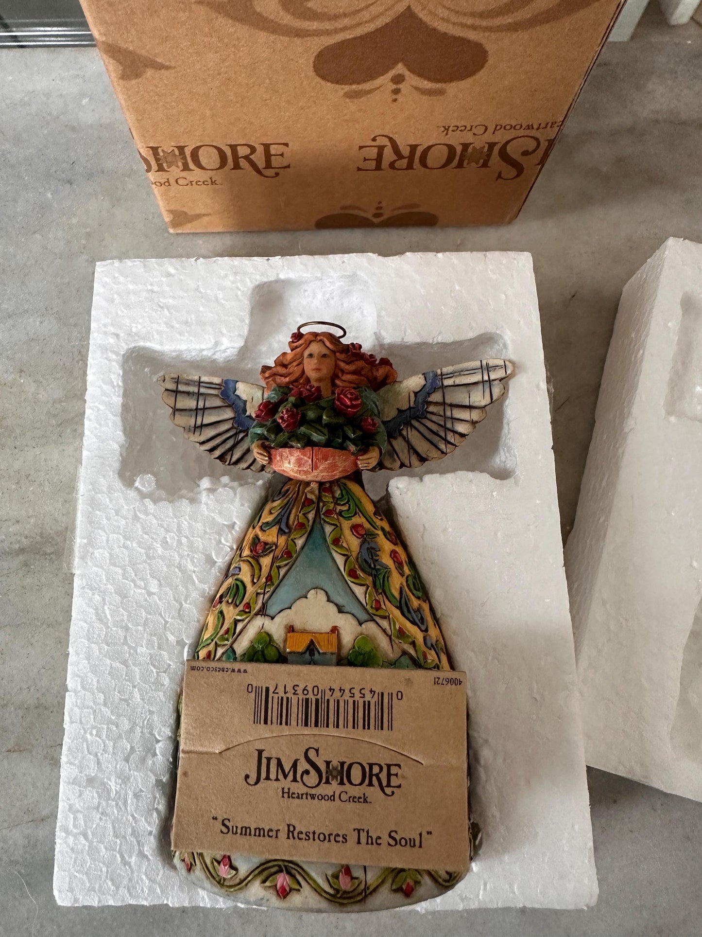 Jim Shore Heartwood Creek “Summer Restores the Soul” Angel Figurine | Farmhouse Folk Art Angel with Red Roses | Original Box | 4.75”