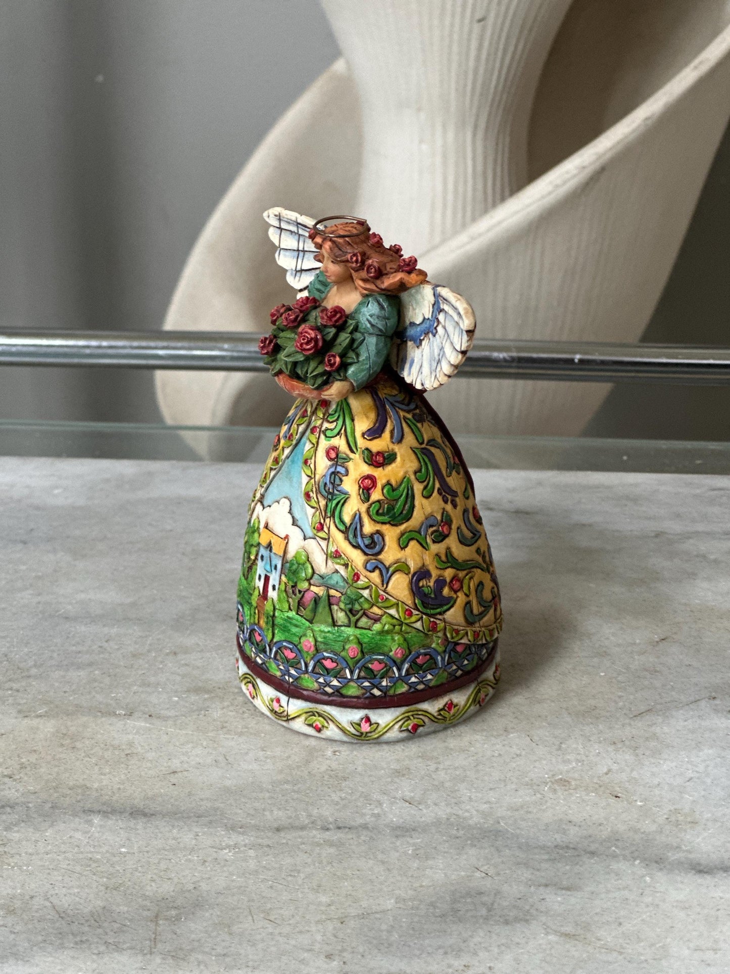 Jim Shore Heartwood Creek “Summer Restores the Soul” Angel Figurine | Farmhouse Folk Art Angel with Red Roses | Original Box | 4.75”