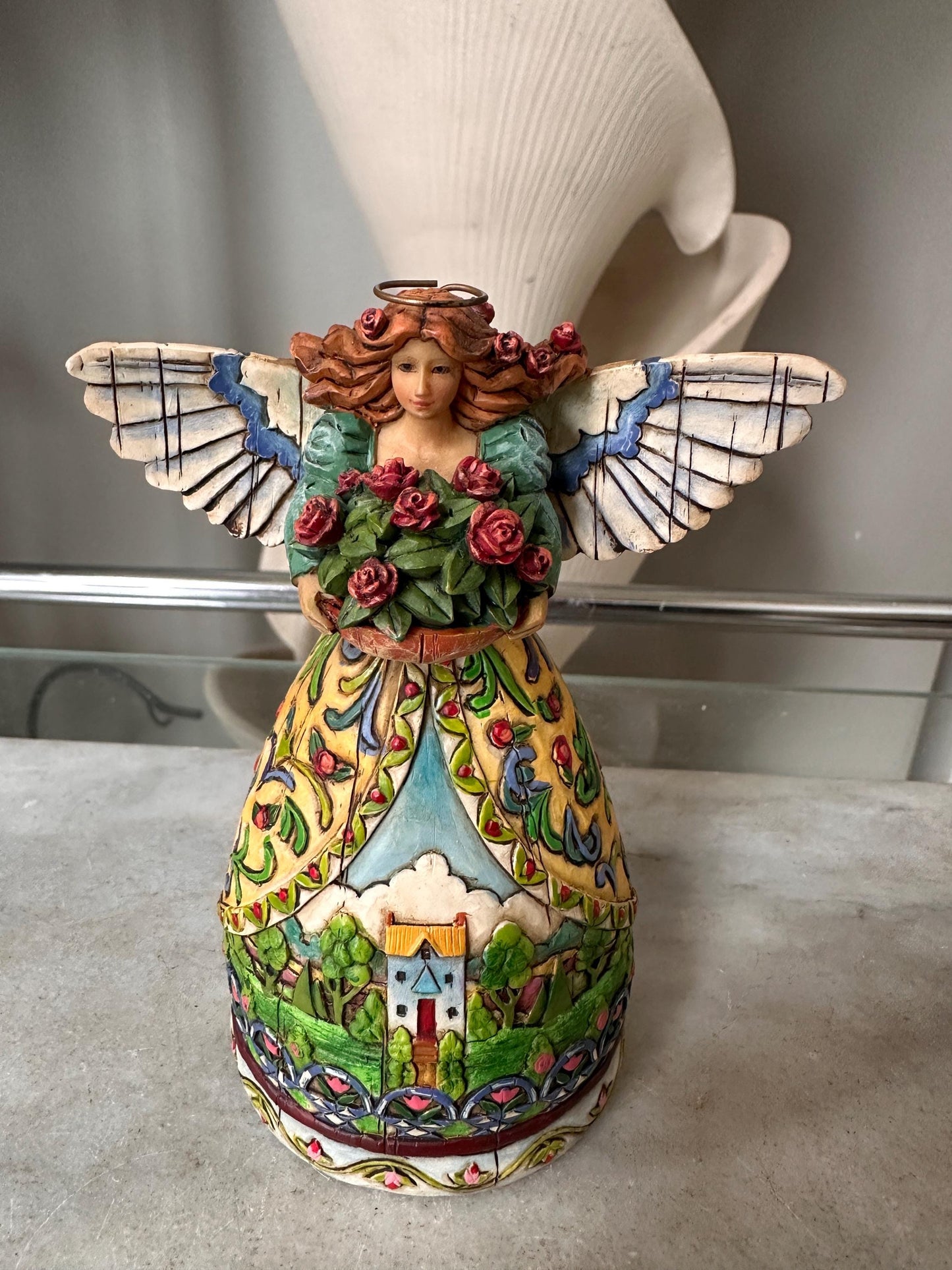 Jim Shore Heartwood Creek “Summer Restores the Soul” Angel Figurine | Farmhouse Folk Art Angel with Red Roses | Original Box | 4.75”
