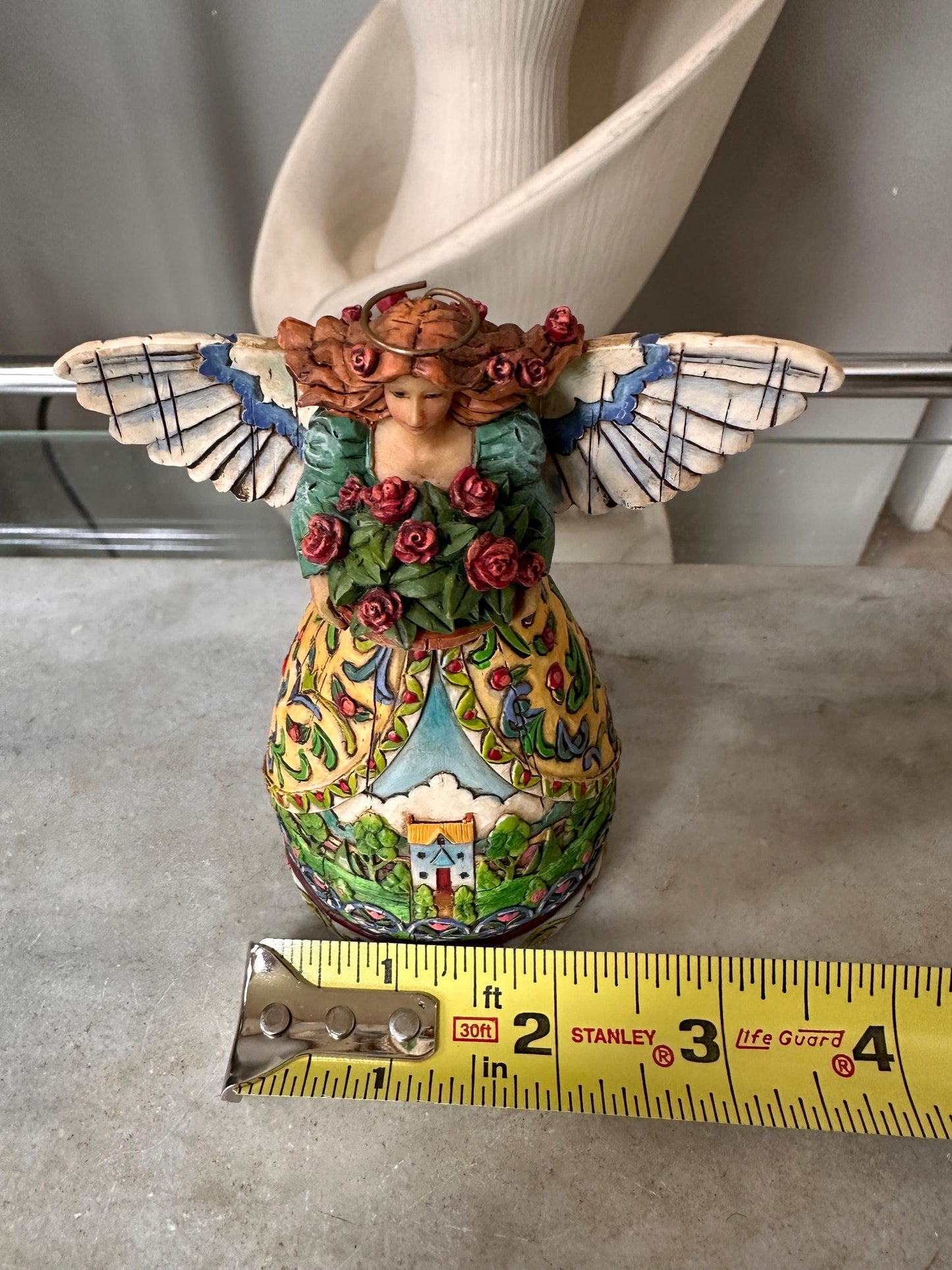 Jim Shore Heartwood Creek “Summer Restores the Soul” Angel Figurine | Farmhouse Folk Art Angel with Red Roses | Original Box | 4.75”