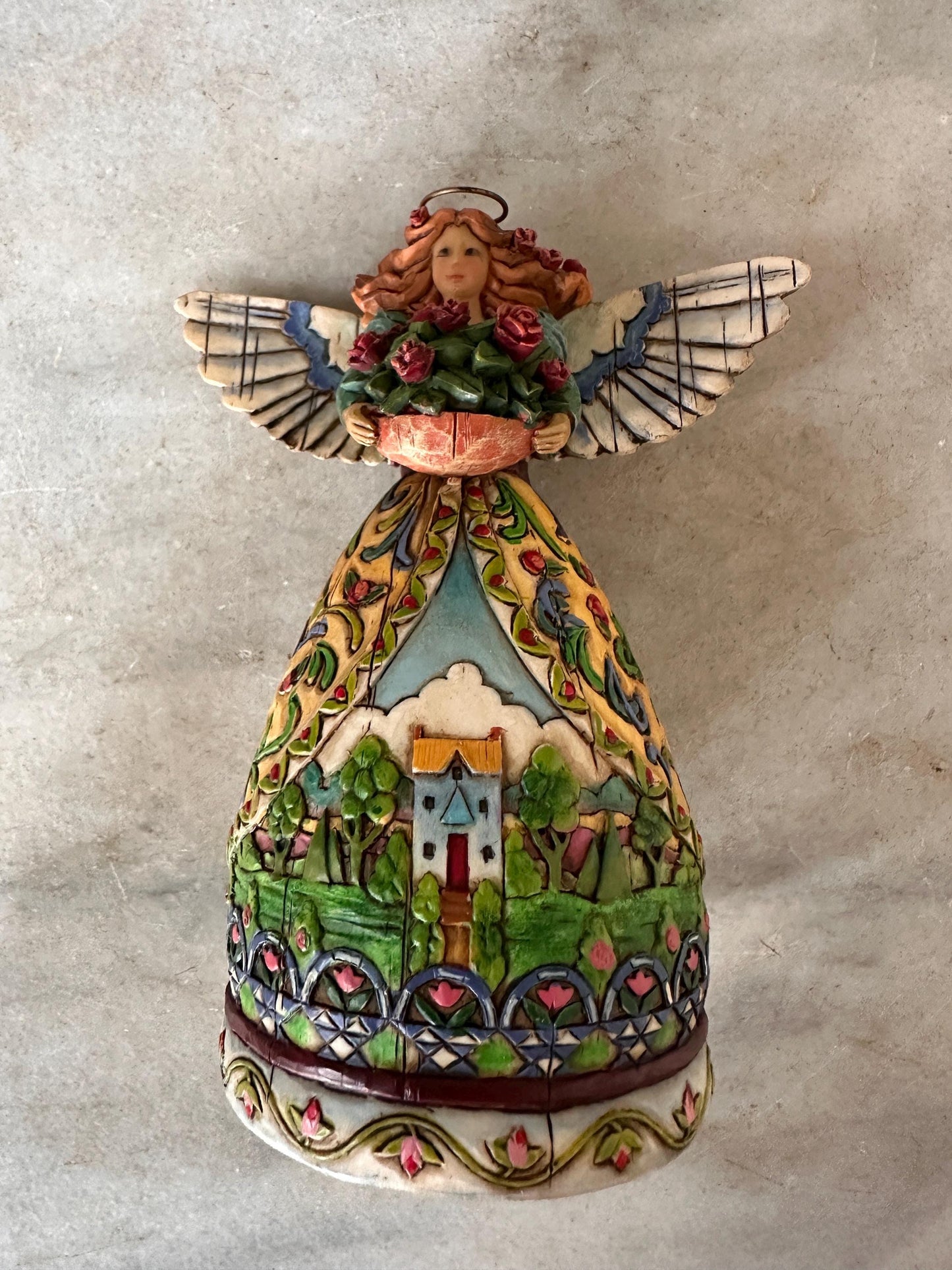 Jim Shore Heartwood Creek “Summer Restores the Soul” Angel Figurine | Farmhouse Folk Art Angel with Red Roses | Original Box | 4.75”