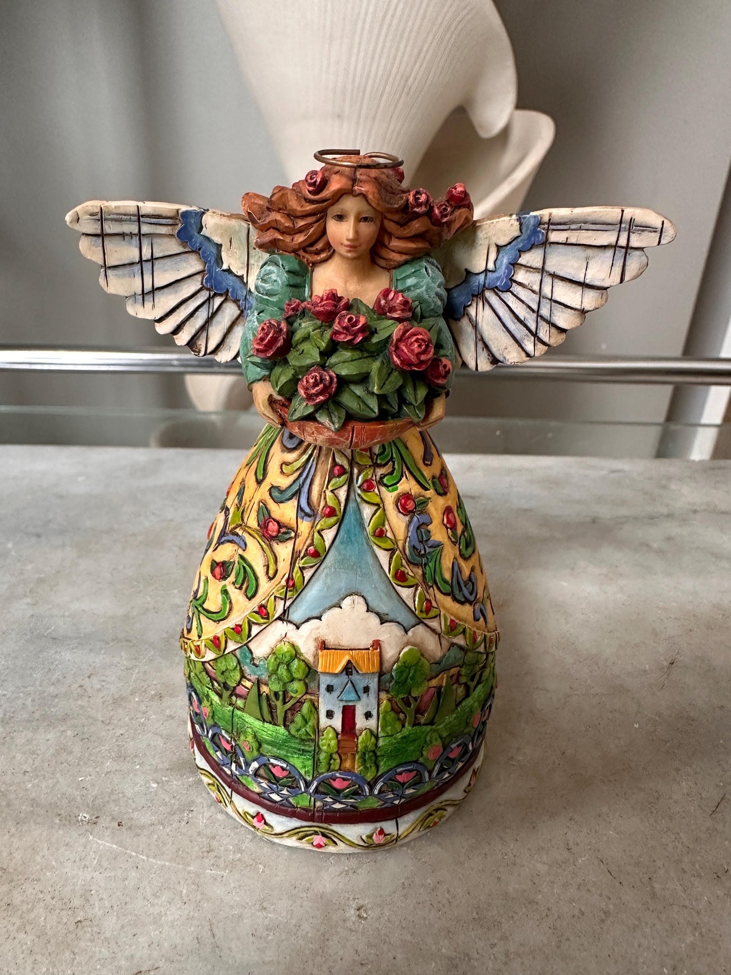 Jim Shore Heartwood Creek “Summer Restores the Soul” Angel Figurine | Farmhouse Folk Art Angel with Red Roses | Original Box | 4.75”