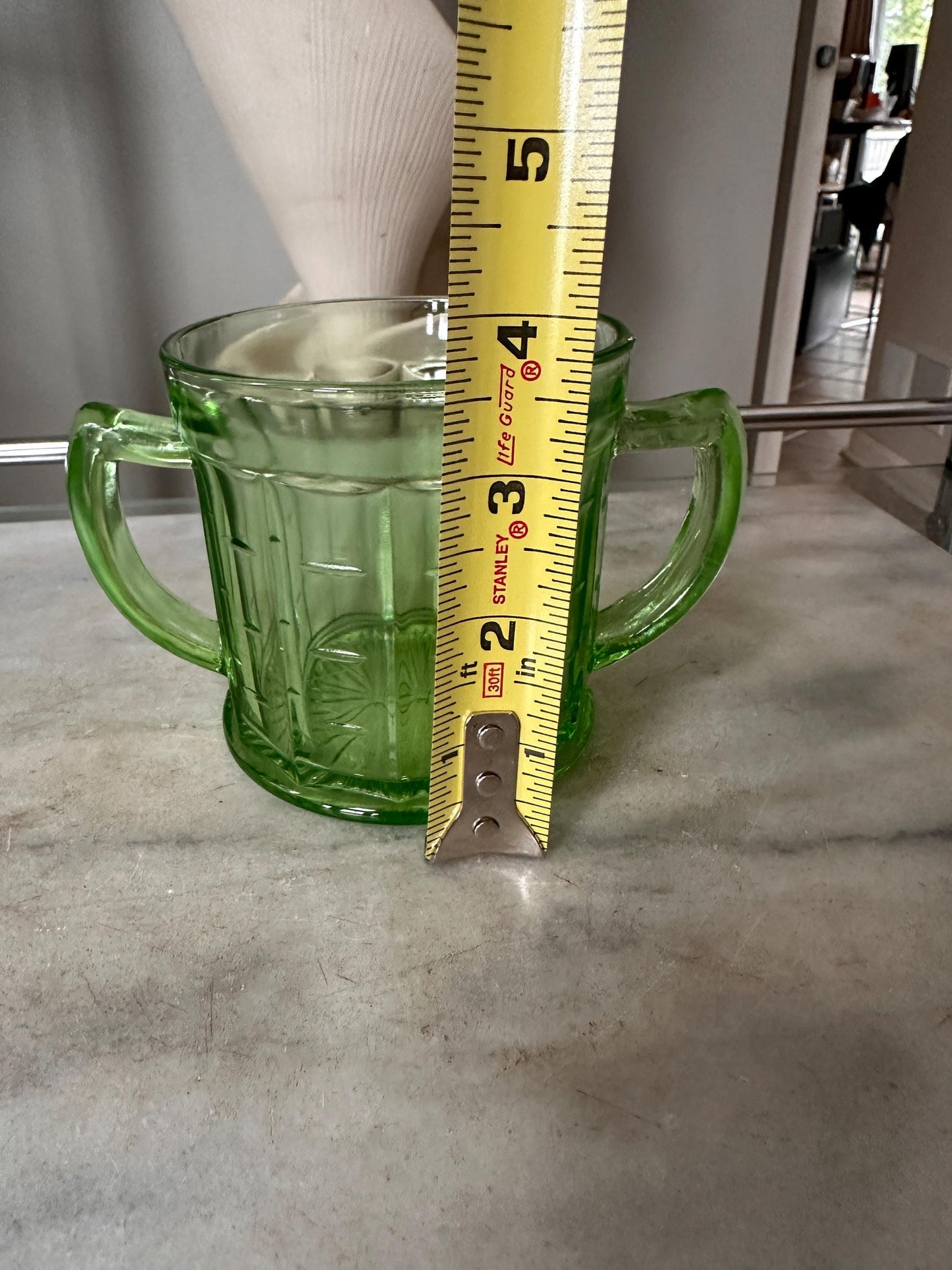Vintage Hazel Atlas Colonial Block Green Depression Glass Open Sugar Bowl | Vaseline Green Glass with Handles | Elegant Collectible Serving