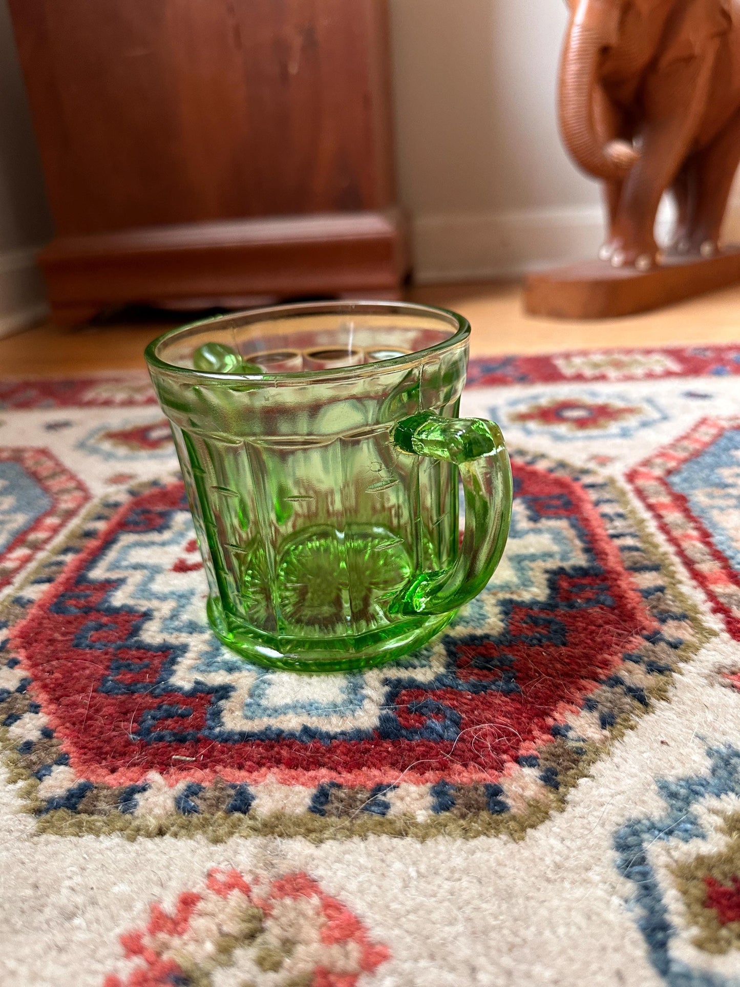 Vintage Hazel Atlas Colonial Block Green Depression Glass Open Sugar Bowl | Vaseline Green Glass with Handles | Elegant Collectible Serving