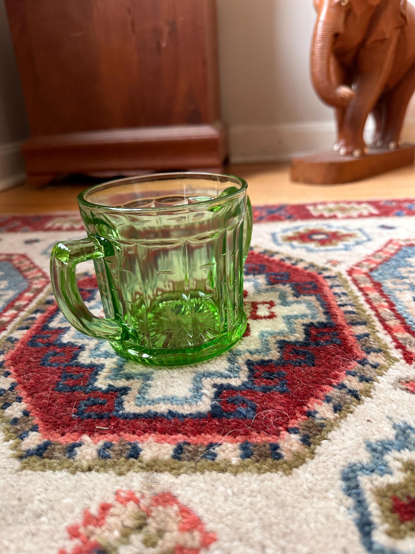 Vintage Hazel Atlas Colonial Block Green Depression Glass Open Sugar Bowl | Vaseline Green Glass with Handles | Elegant Collectible Serving