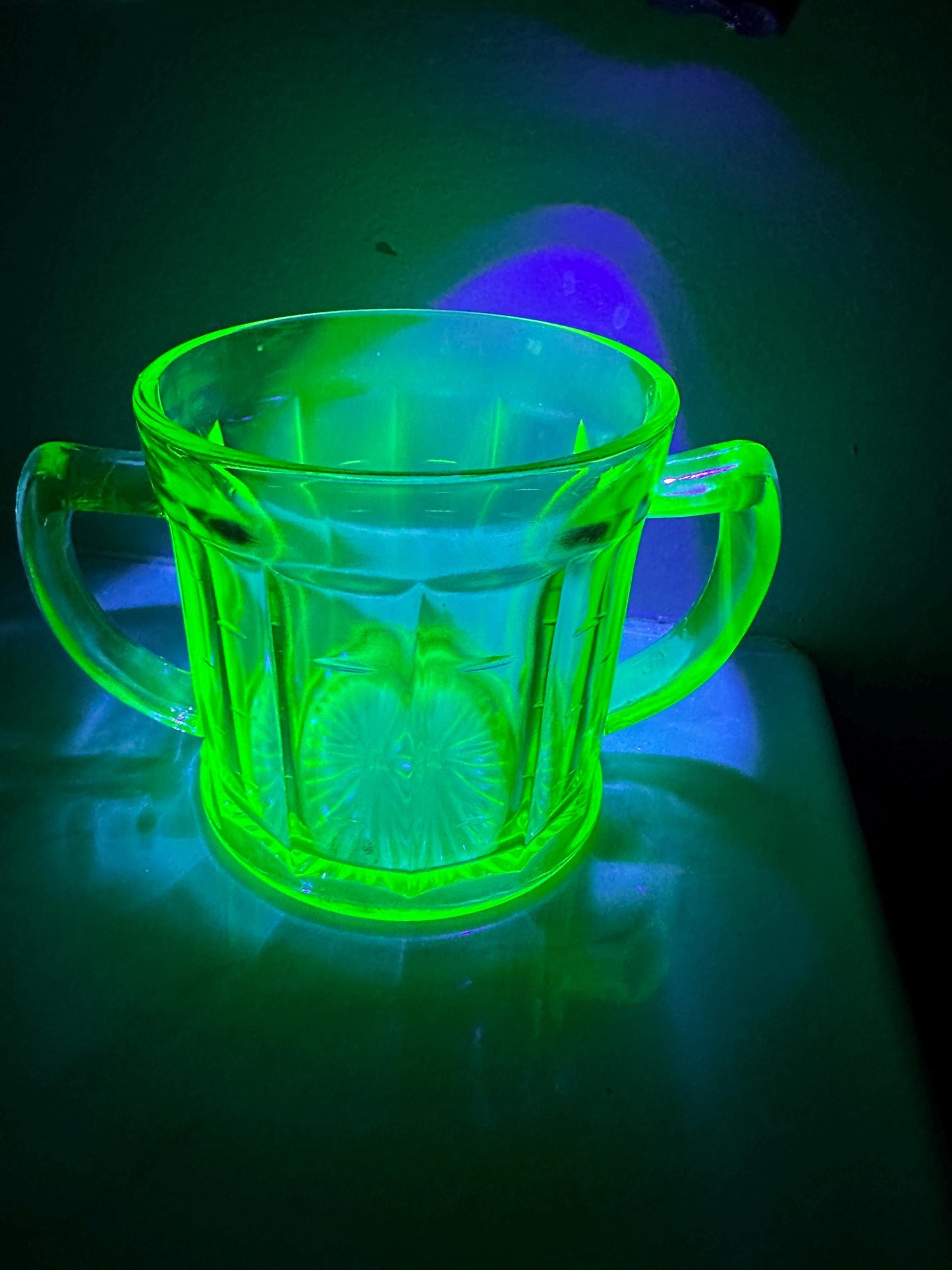 Vintage Hazel Atlas Colonial Block Green Depression Glass Open Sugar Bowl | Vaseline Green Glass with Handles | Elegant Collectible Serving