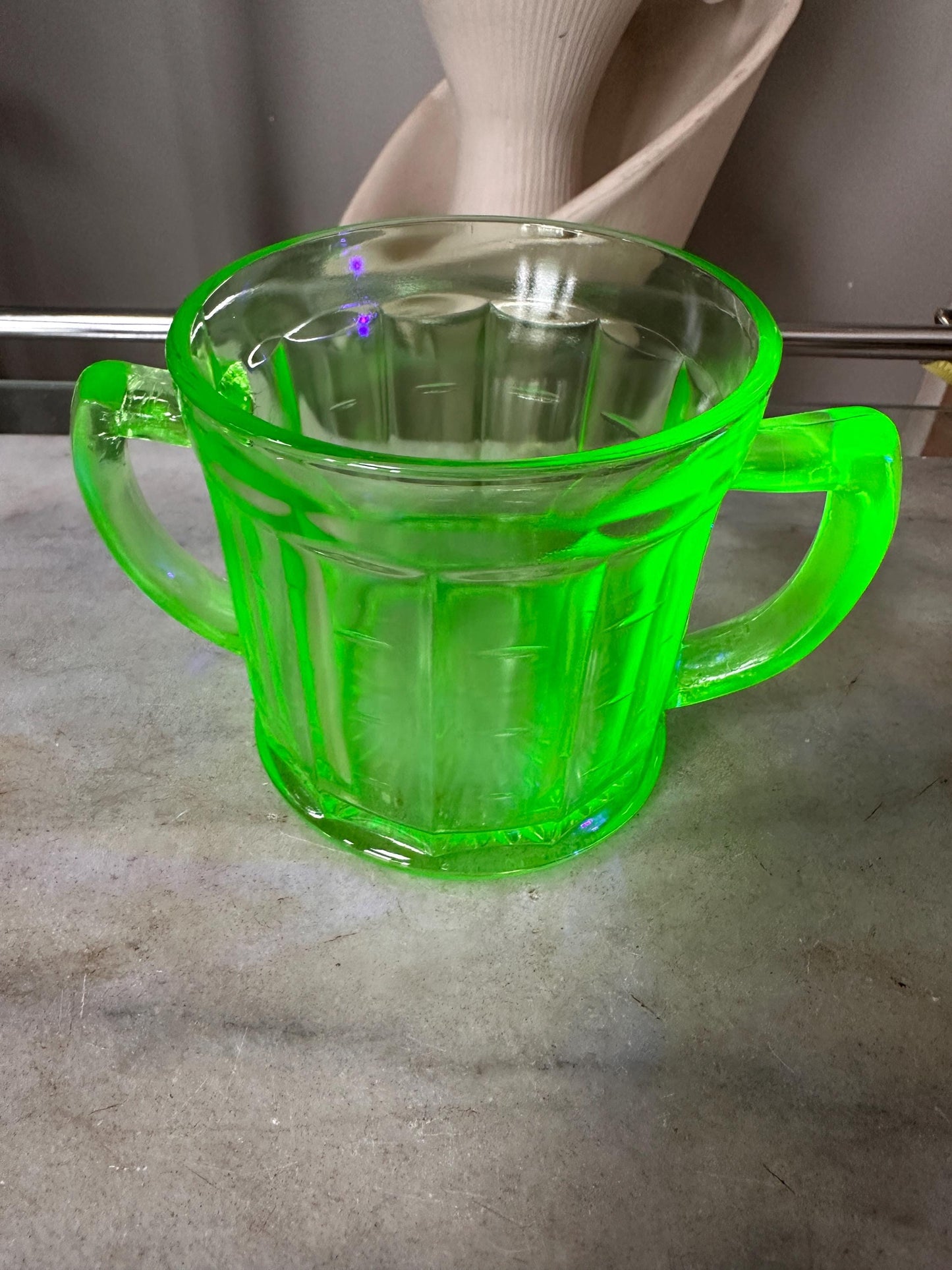 Vintage Hazel Atlas Colonial Block Green Depression Glass Open Sugar Bowl | Vaseline Green Glass with Handles | Elegant Collectible Serving