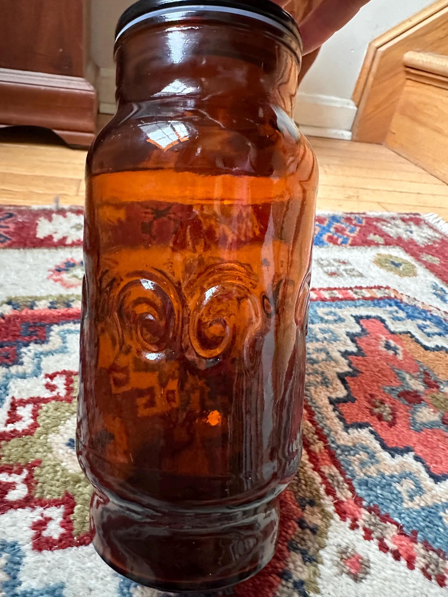 1970s Borden Cremora Amber Glass Canister: Fleur De Lis Apothecary Jar