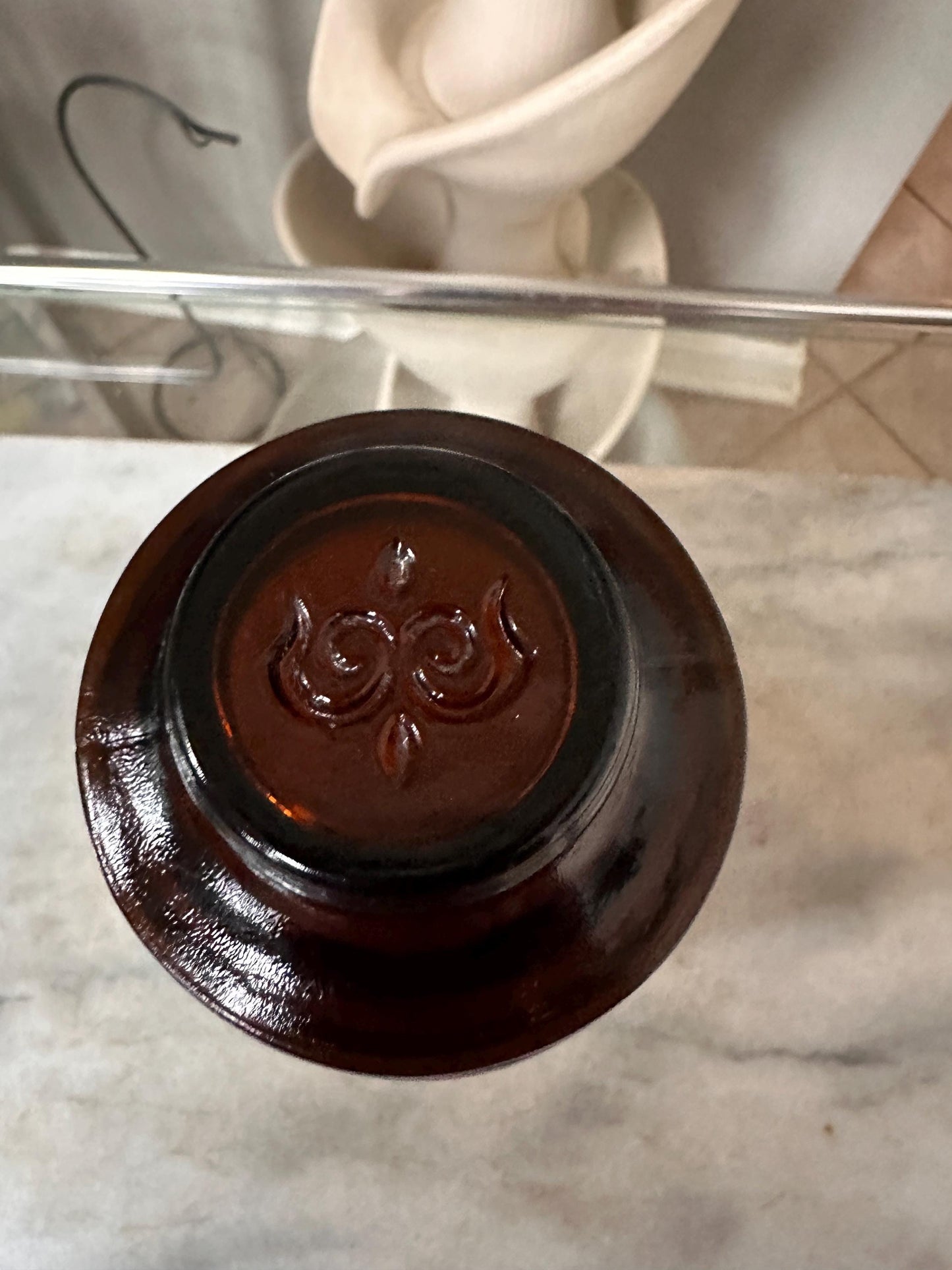 1970s Borden Cremora Amber Glass Canister: Fleur De Lis Apothecary Jar