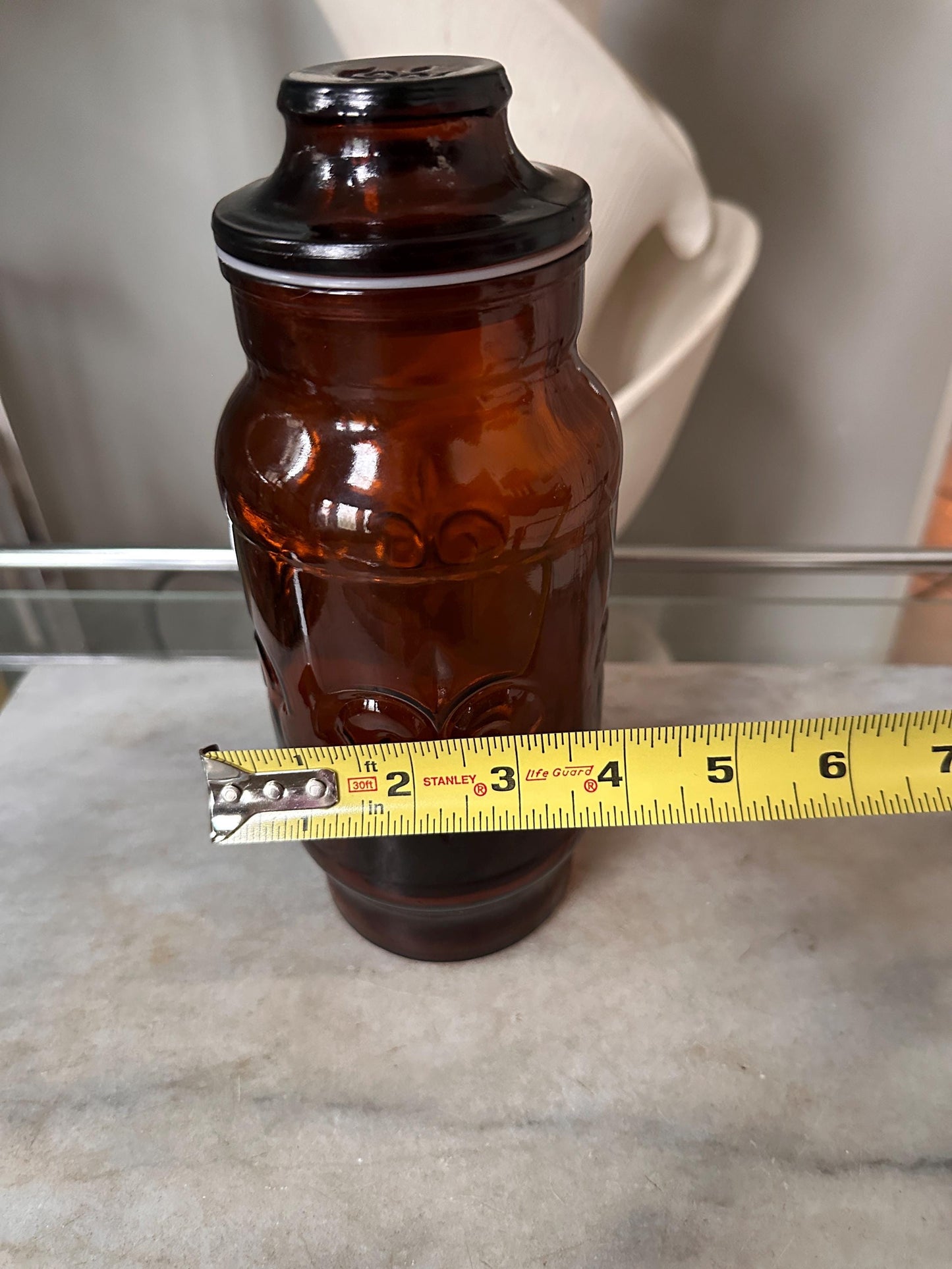 1970s Borden Cremora Amber Glass Canister: Fleur De Lis Apothecary Jar