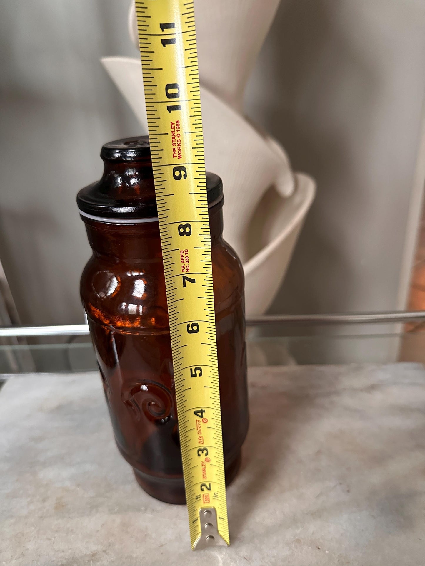 1970s Borden Cremora Amber Glass Canister: Fleur De Lis Apothecary Jar