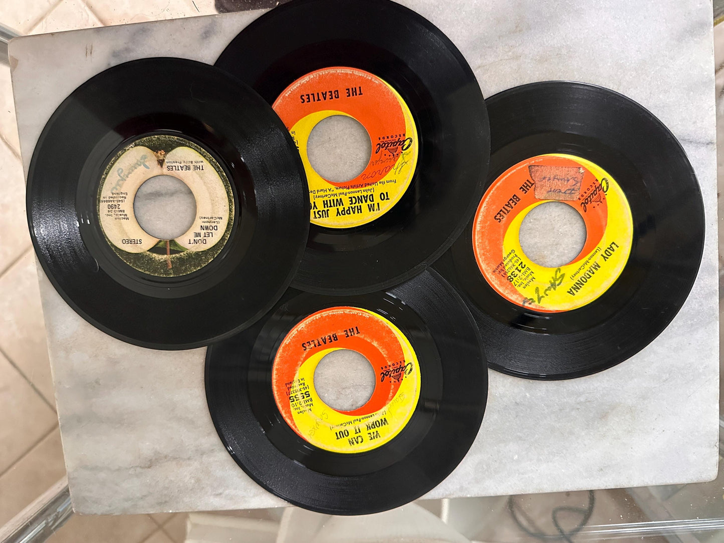 Vintage Groovy  Plastic 45 RPM Case | Pink  Disk-Go-Case | Includes Fifty (50) 45's from the 50s, 60s, 70s & 80s - includes Beatles