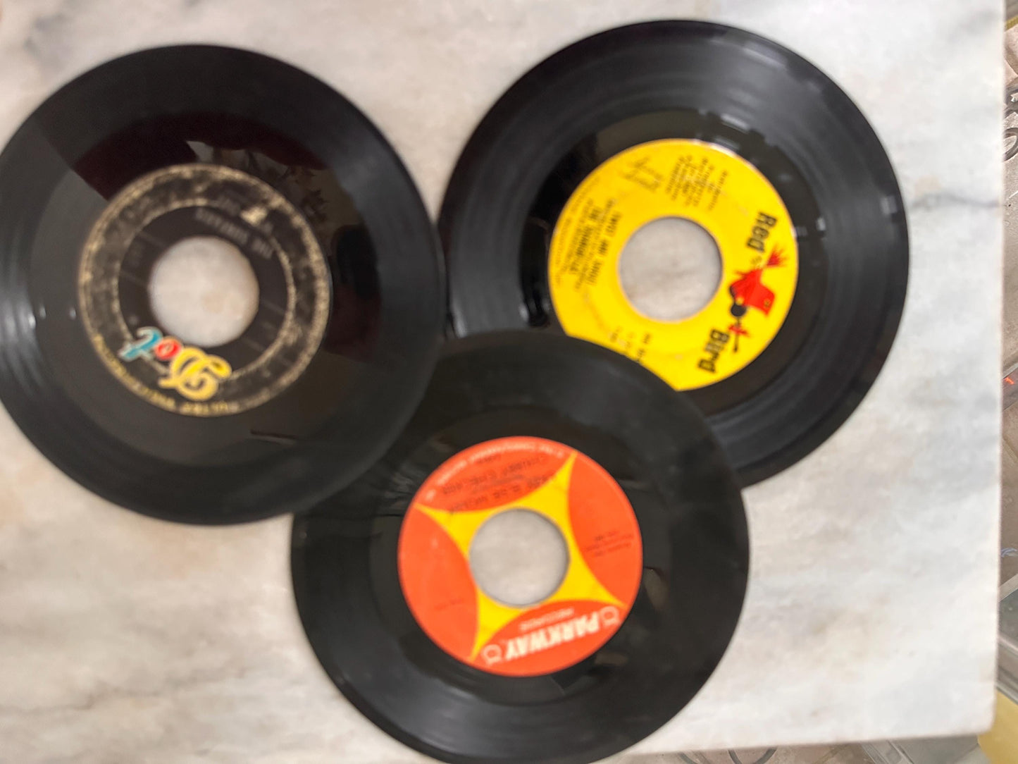 Vintage Groovy  Plastic 45 RPM Case | Pink  Disk-Go-Case | Includes Fifty (50) 45's from the 50s, 60s, 70s & 80s - includes Beatles