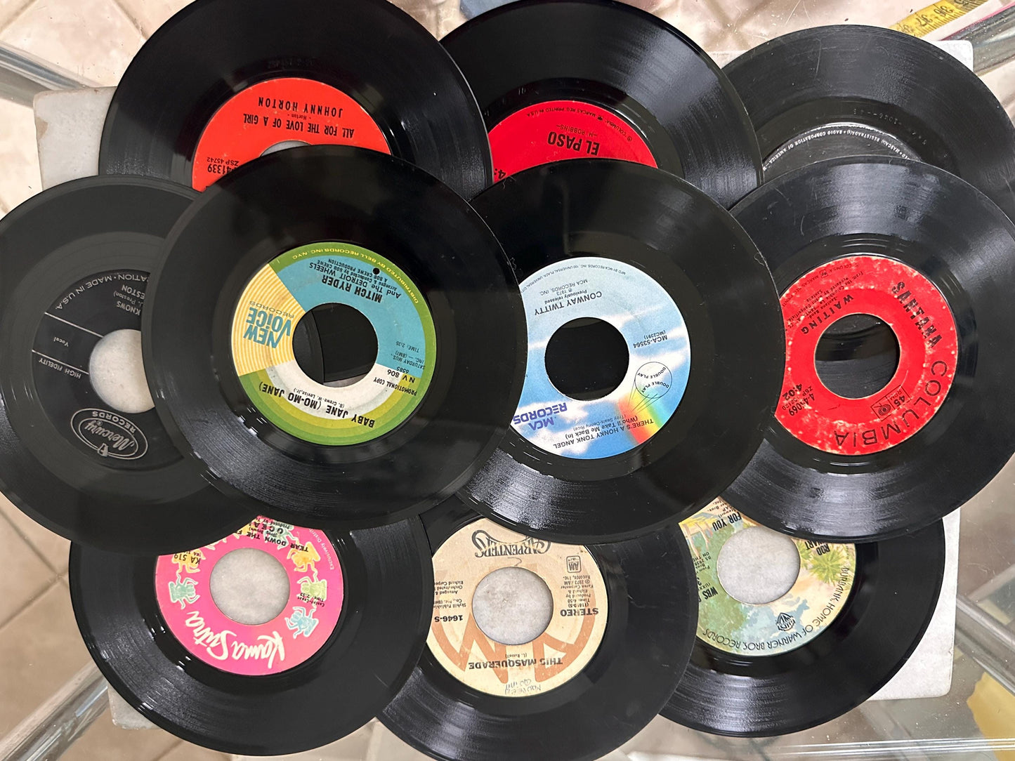 Vintage Groovy  Plastic 45 RPM Case | Pink  Disk-Go-Case | Includes Fifty (50) 45's from the 50s, 60s, 70s & 80s - includes Beatles