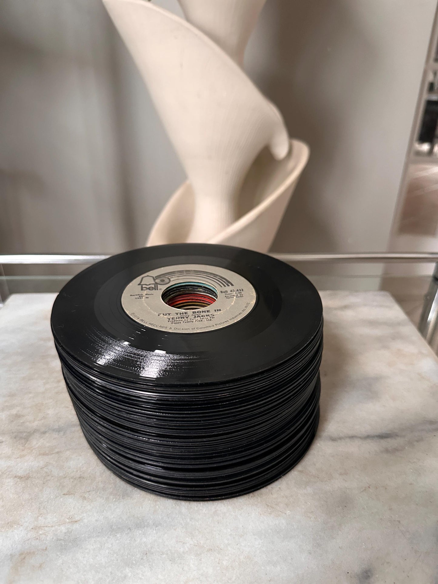 Vintage Groovy  Plastic 45 RPM Case | Pink  Disk-Go-Case | Includes Fifty (50) 45's from the 50s, 60s, 70s & 80s - includes Beatles