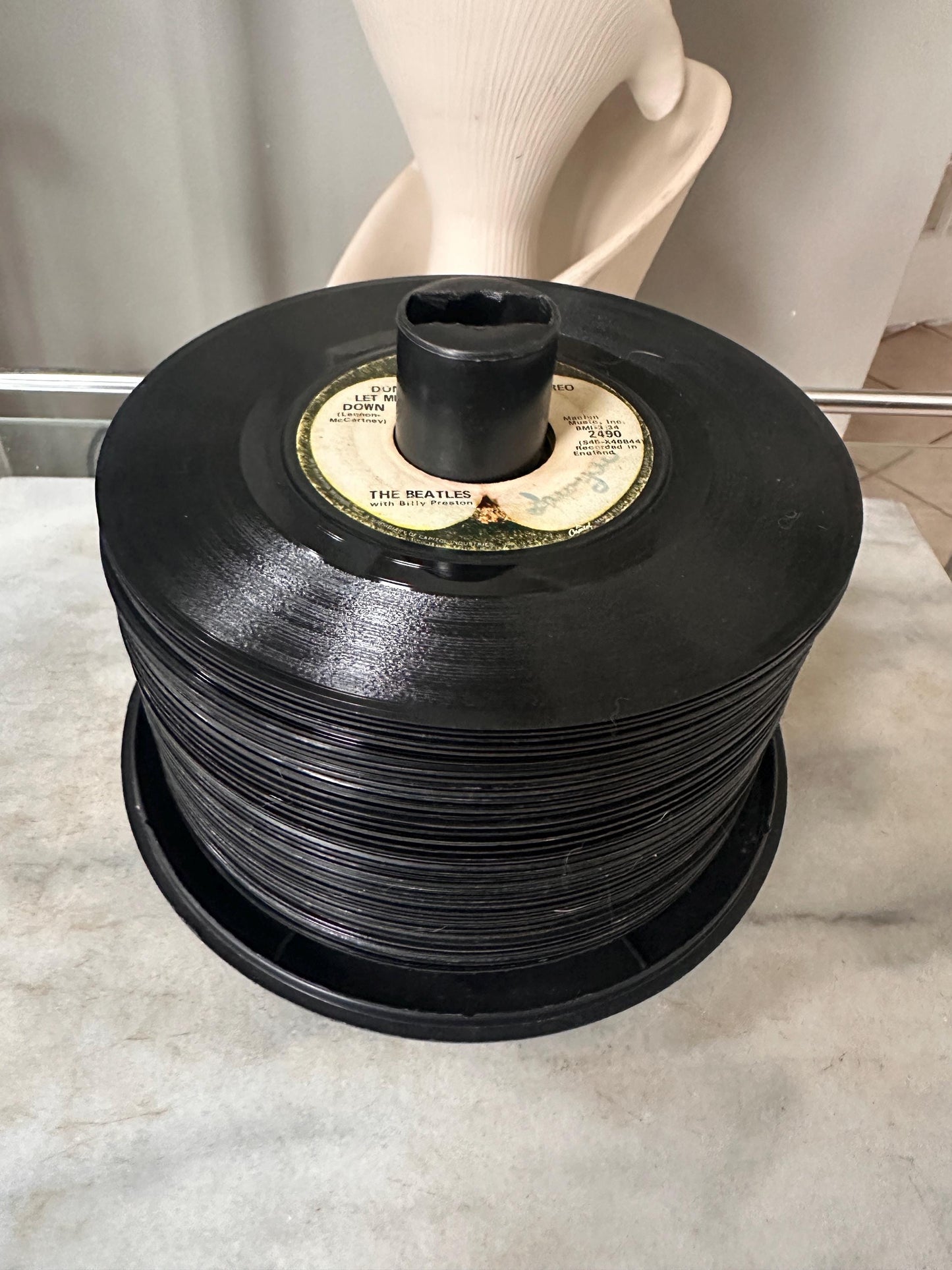 Vintage Groovy  Plastic 45 RPM Case | Pink  Disk-Go-Case | Includes Fifty (50) 45's from the 50s, 60s, 70s & 80s - includes Beatles